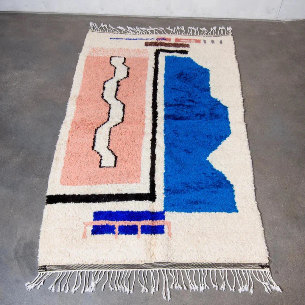 Handmade Beni Ourain Rug: Geometric Bohemian Moroccan Rug, Custom Size