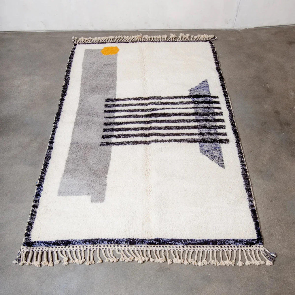 Handmade Beni Ourain Moroccan Rug: Neutral Wool Berber Carpet