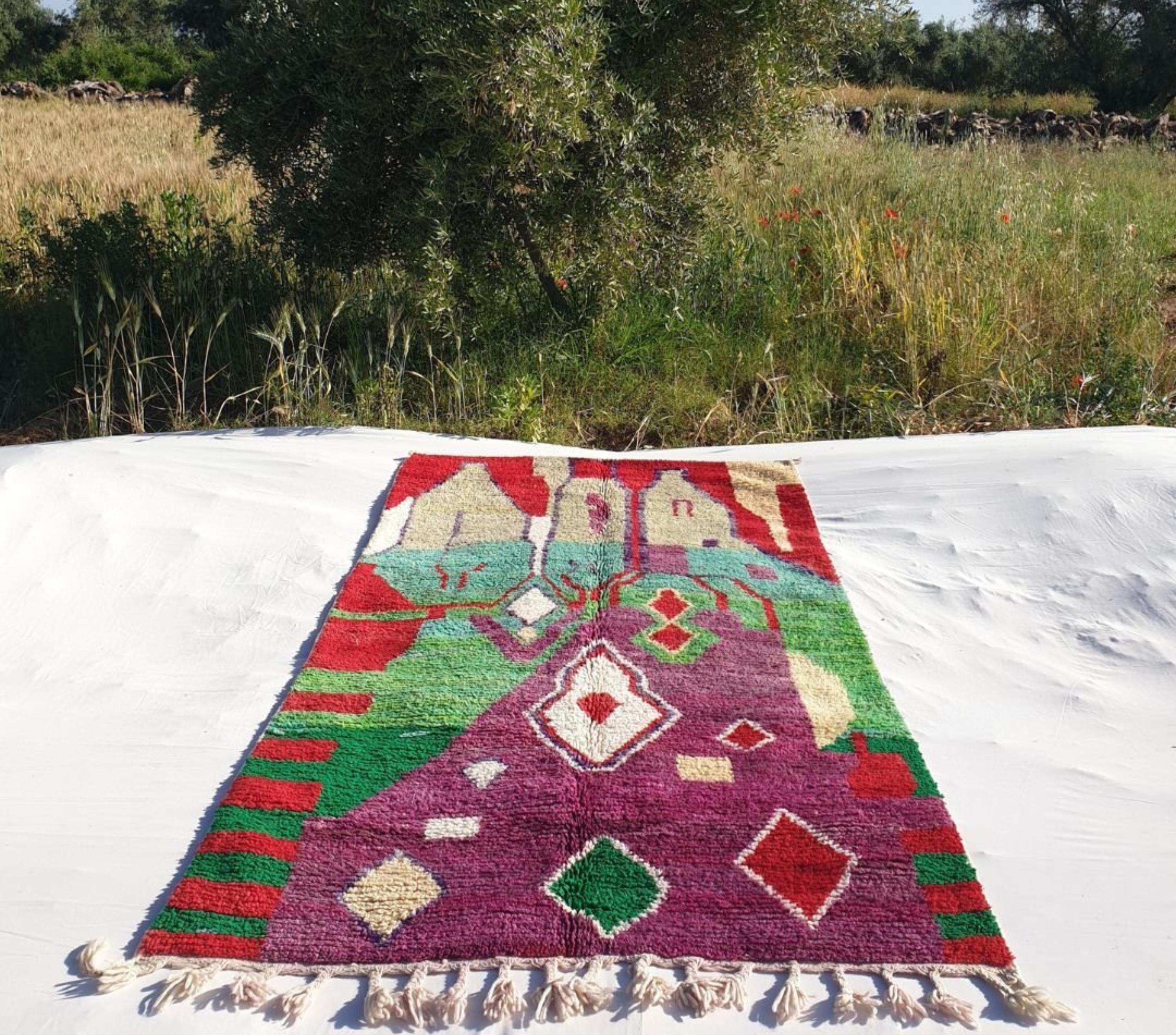 Geometric Berber Rug: Handmade Moroccan Boujaad Wool Rug