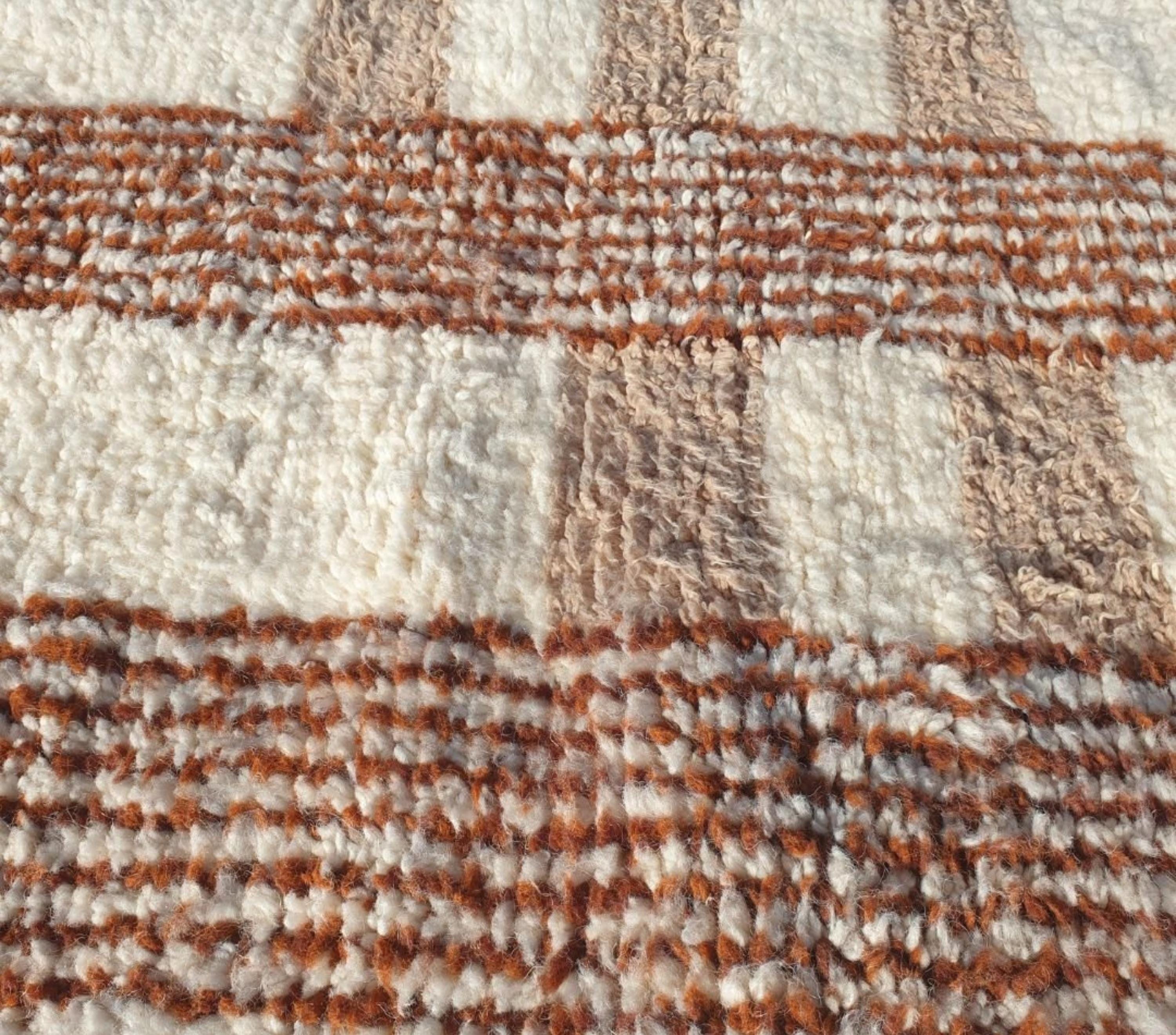 Salma, White & Brown Moroccan Striped Wool Rug