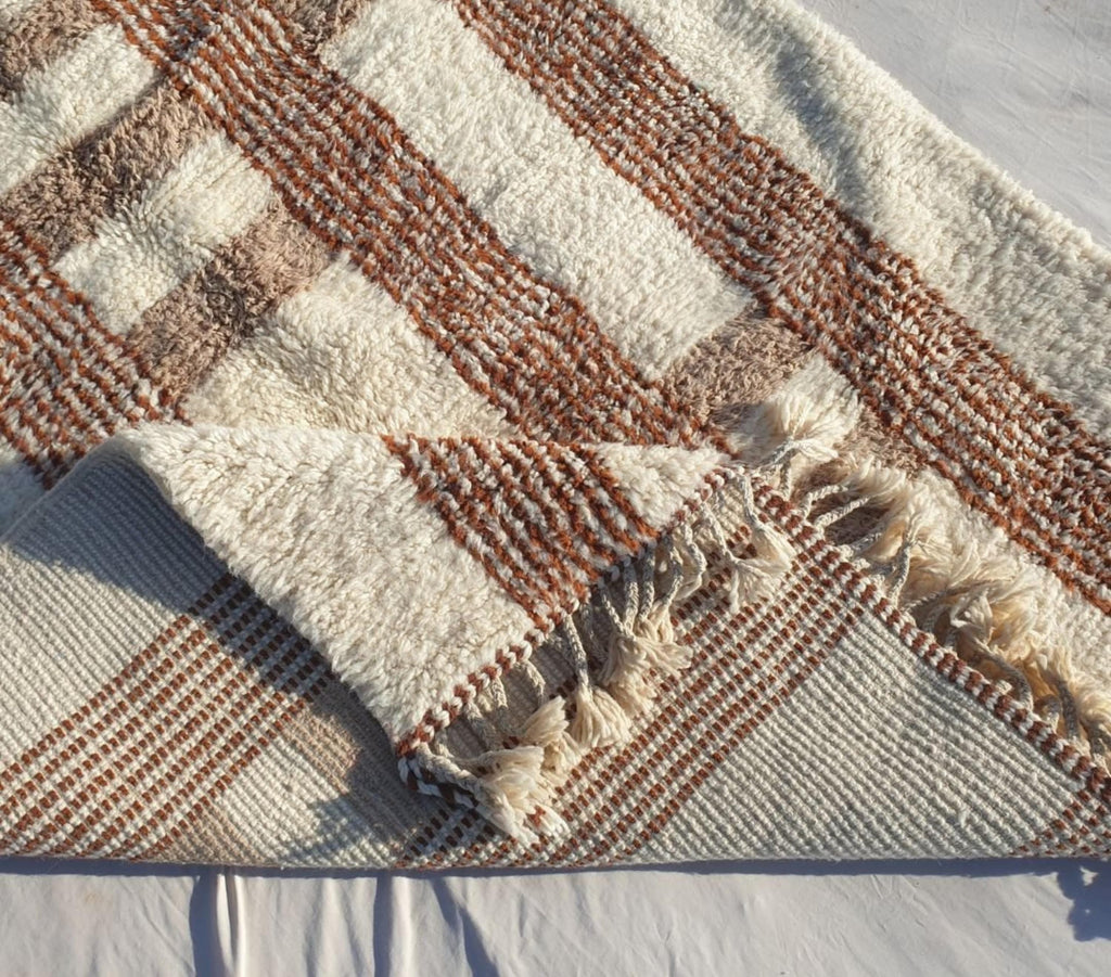 Salma, White & Brown Moroccan Striped Wool Rug