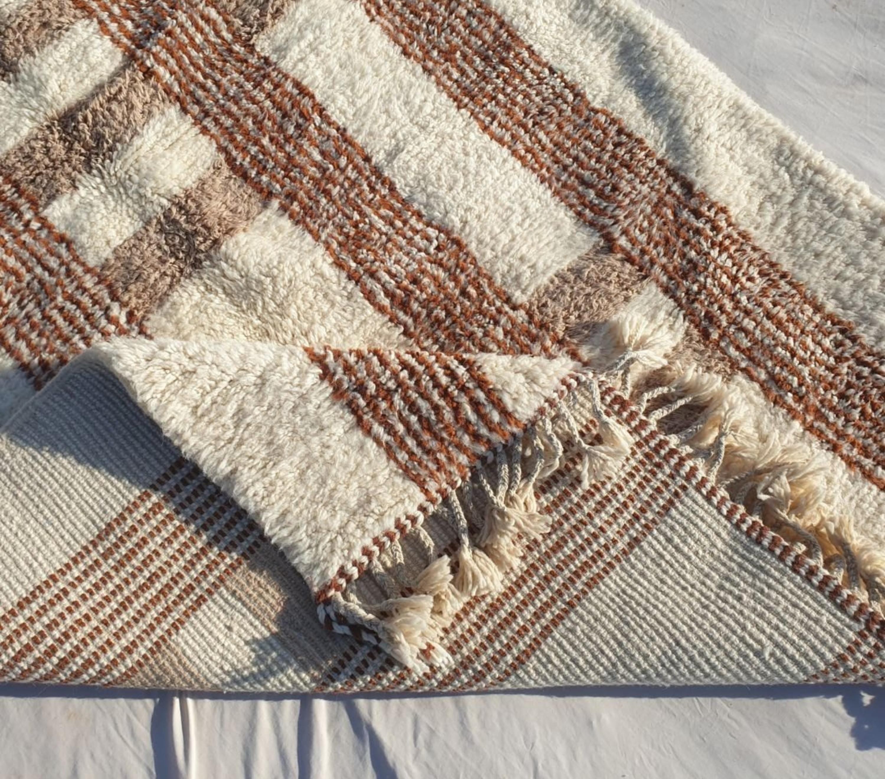 Salma, White & Brown Moroccan Striped Wool Rug