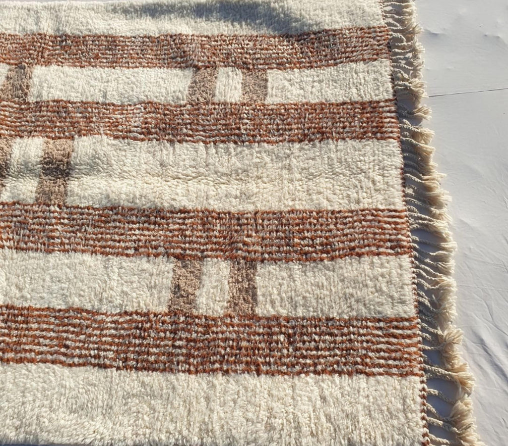 Salma, White & Brown Moroccan Striped Wool Rug