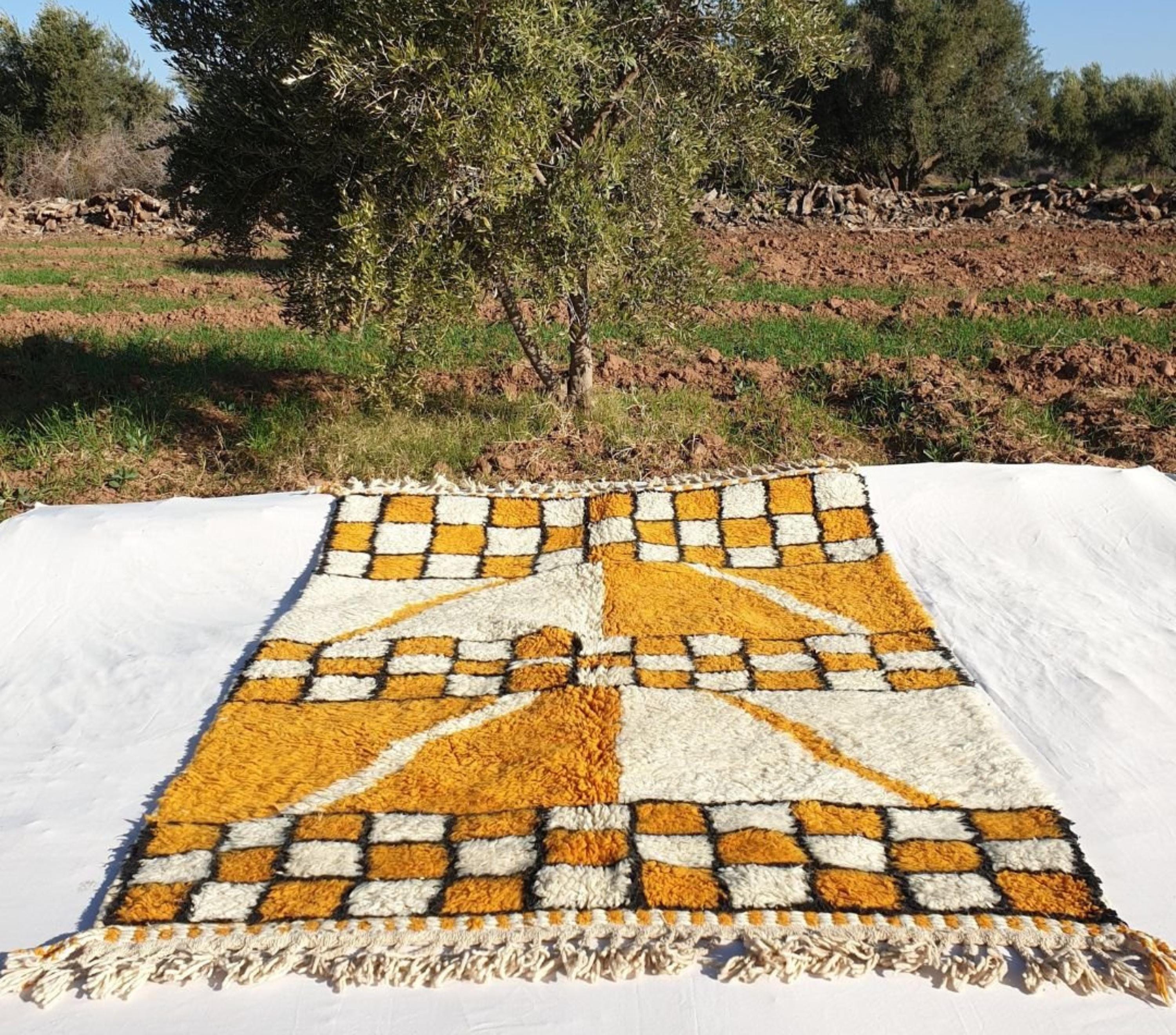 Manal, Yellow Checkered Moroccan Rug