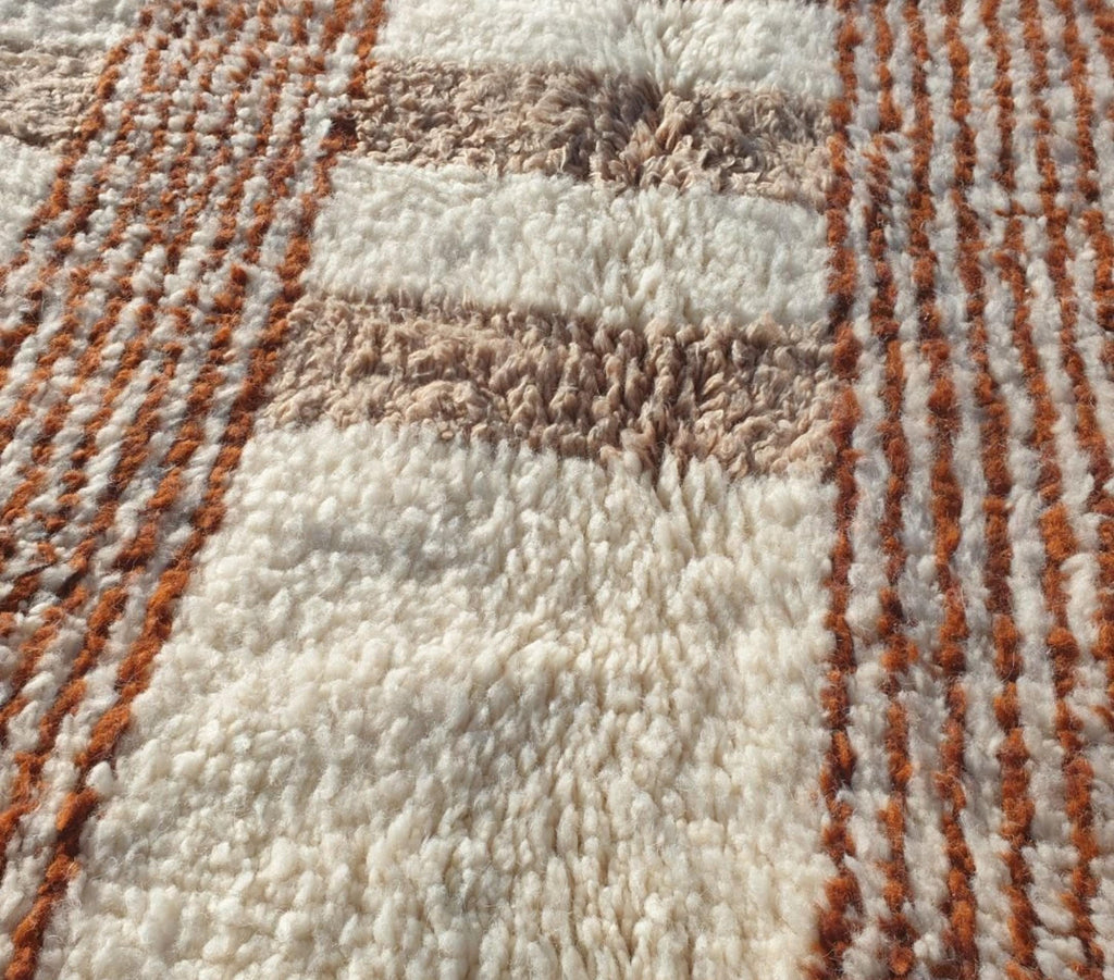 Salma, White & Brown Moroccan Striped Wool Rug
