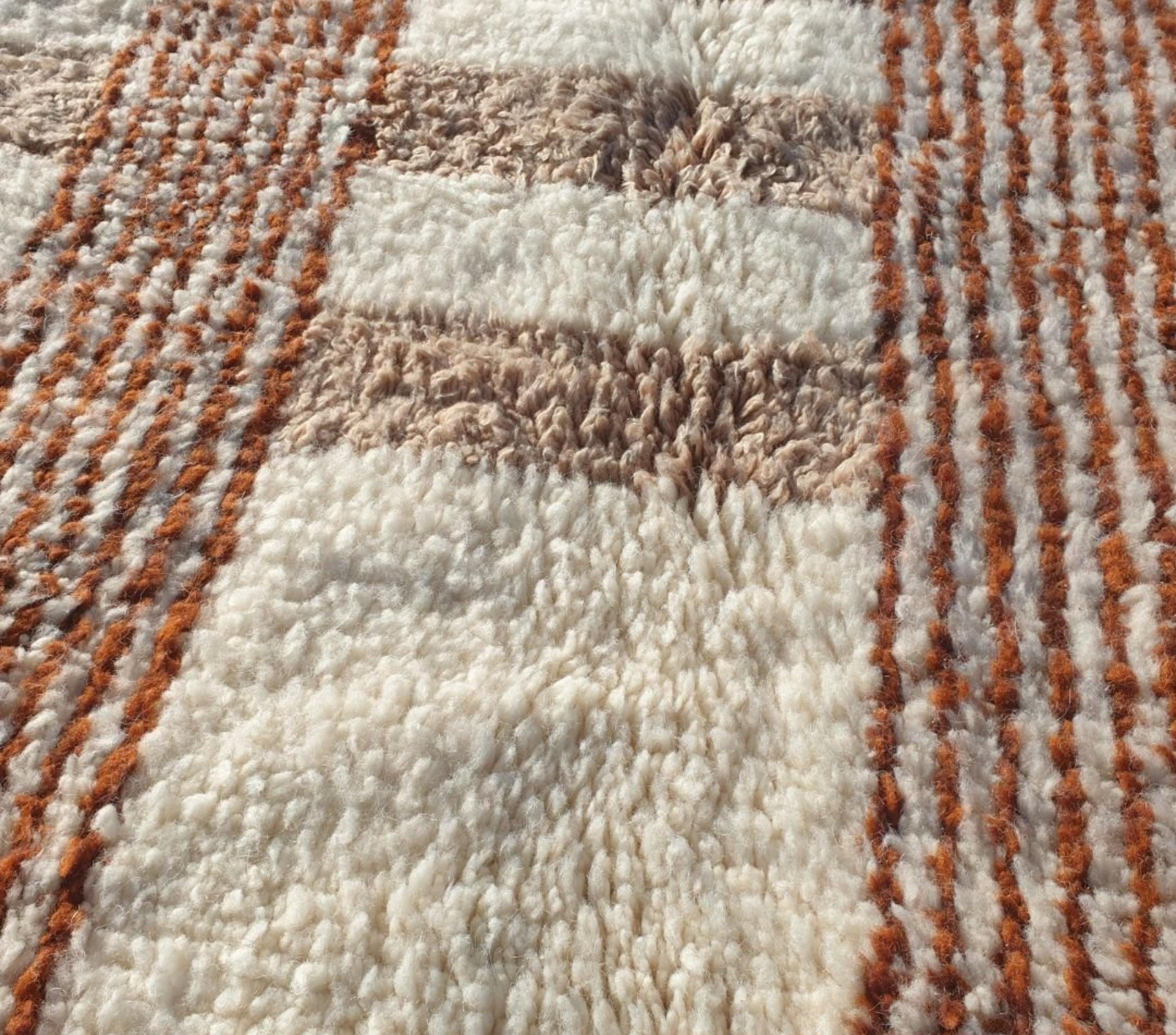 Salma, White & Brown Moroccan Striped Wool Rug