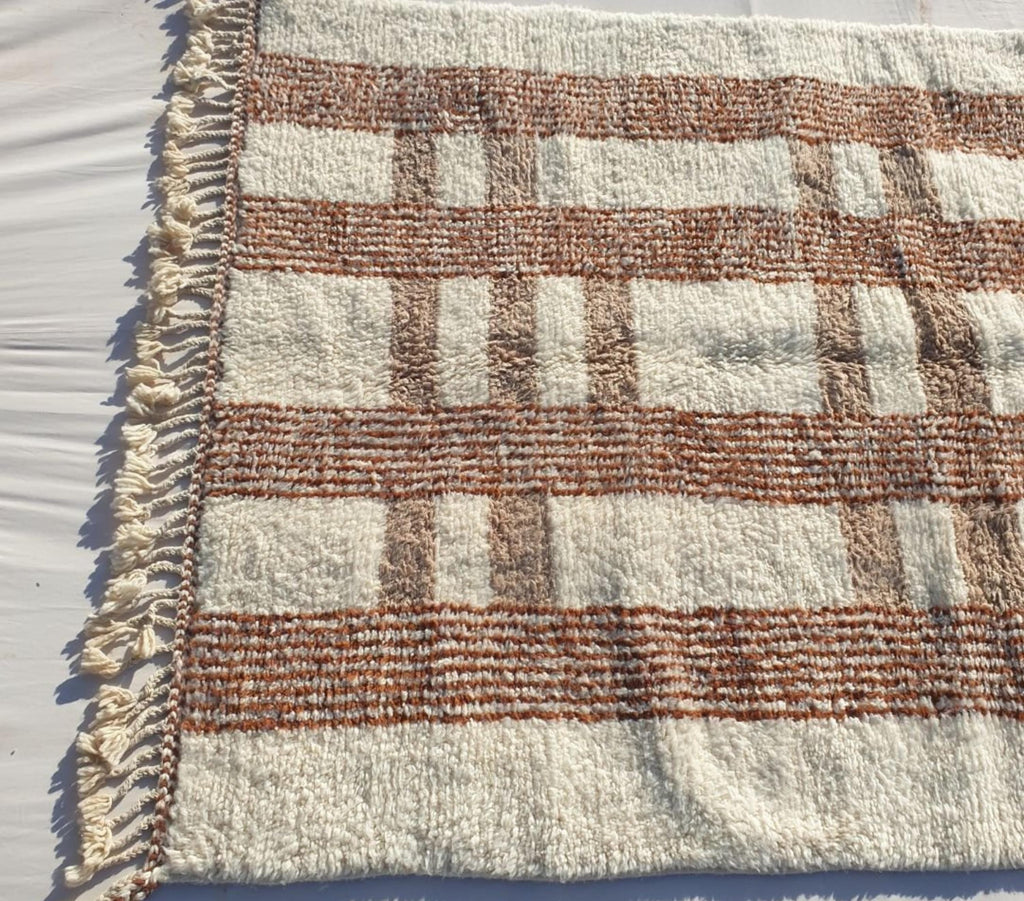Salma, White & Brown Moroccan Striped Wool Rug