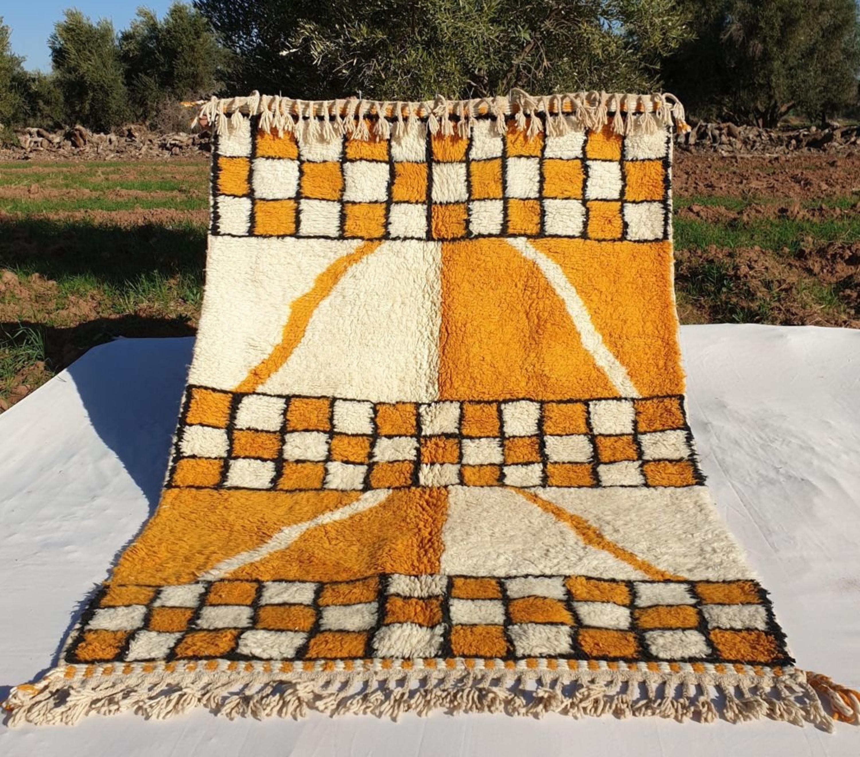 Manal, Yellow Checkered Moroccan Rug