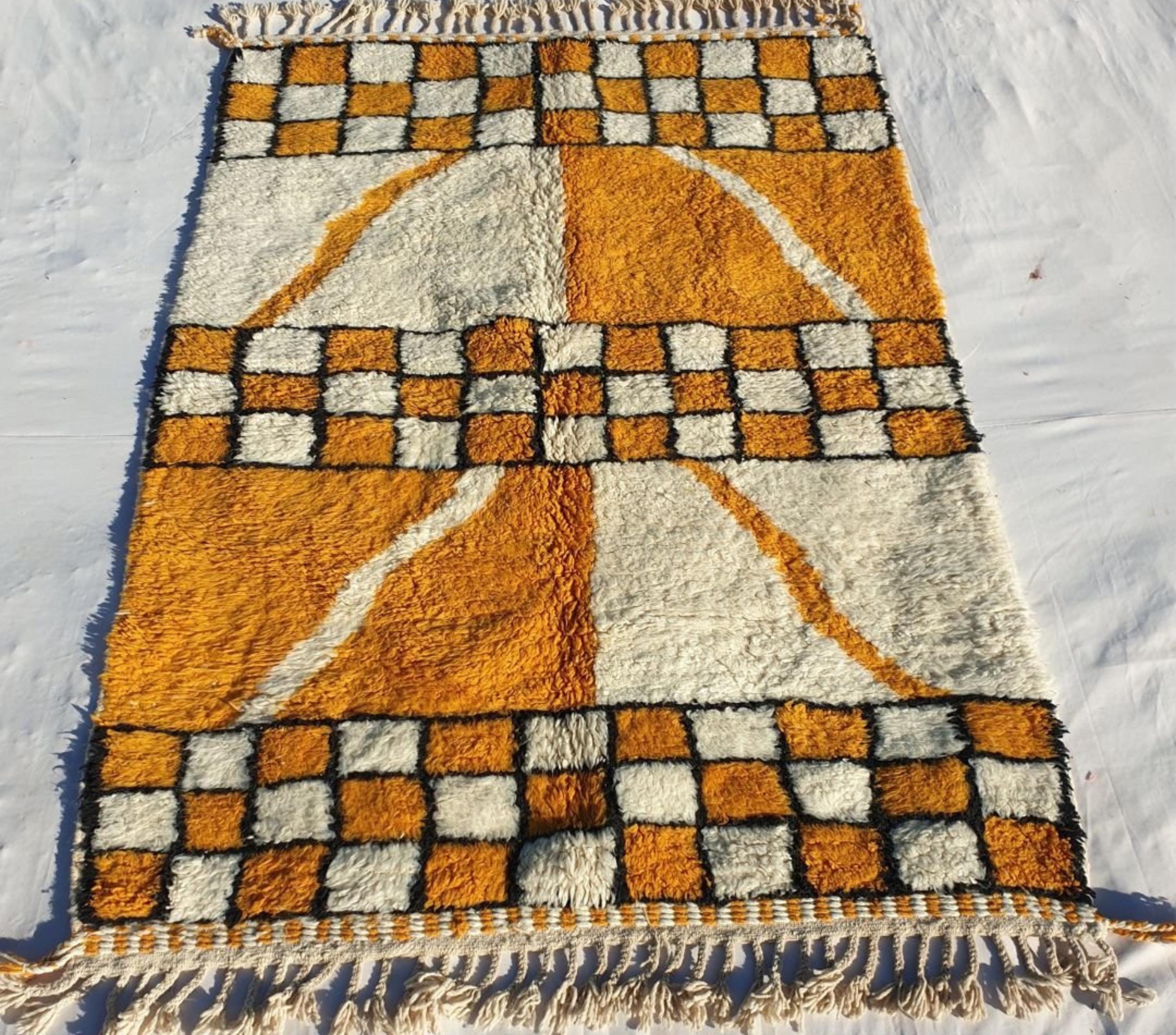 Manal, Yellow Checkered Moroccan Rug