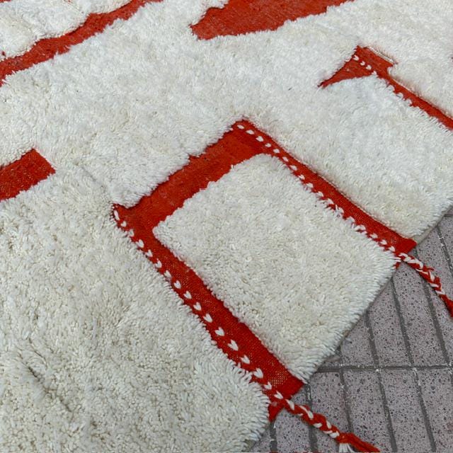 Custom Orange and White Beni Ourain Rug: Handwoven Moroccan Wool