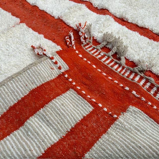 Custom Orange and White Beni Ourain Rug: Handwoven Moroccan Wool