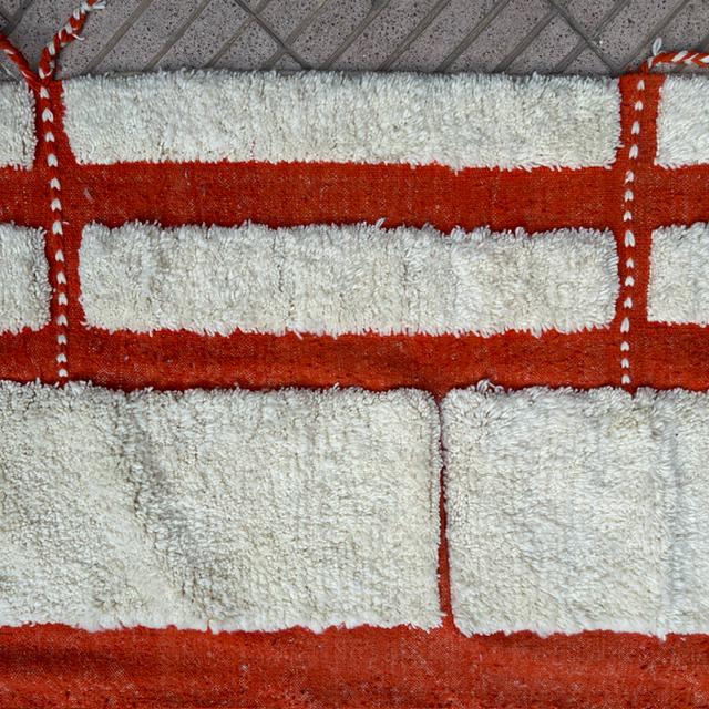 Custom Orange and White Beni Ourain Rug: Handwoven Moroccan Wool