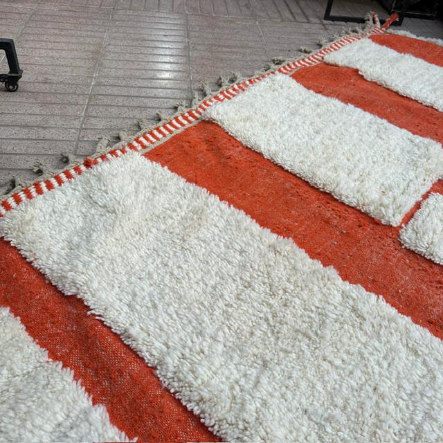 Custom Orange and White Beni Ourain Rug: Handwoven Moroccan Wool