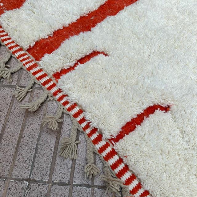 Custom Orange and White Beni Ourain Rug: Handwoven Moroccan Wool