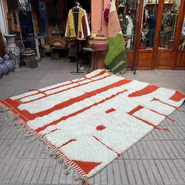 Custom Orange and White Beni Ourain Rug: Handwoven Moroccan Wool