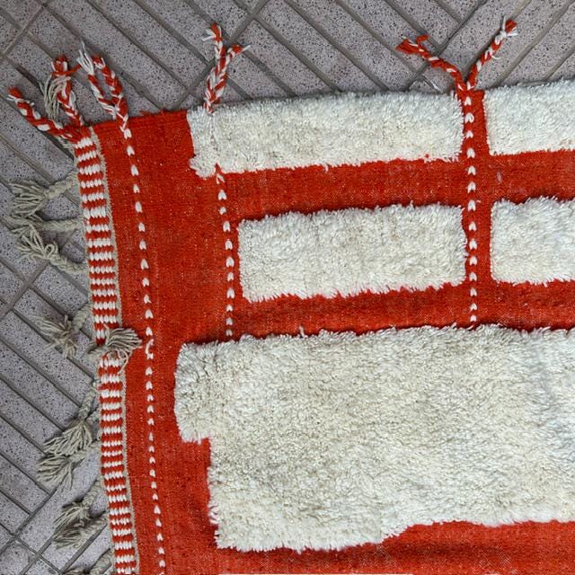 Custom Orange and White Beni Ourain Rug: Handwoven Moroccan Wool