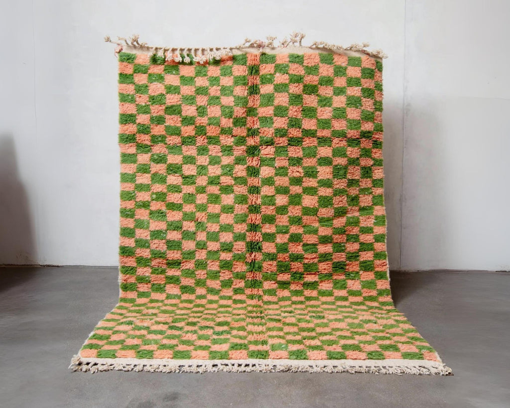 Handwoven Beni Ourain Rug: Moroccan Checkered Shag Rug, Custom Size