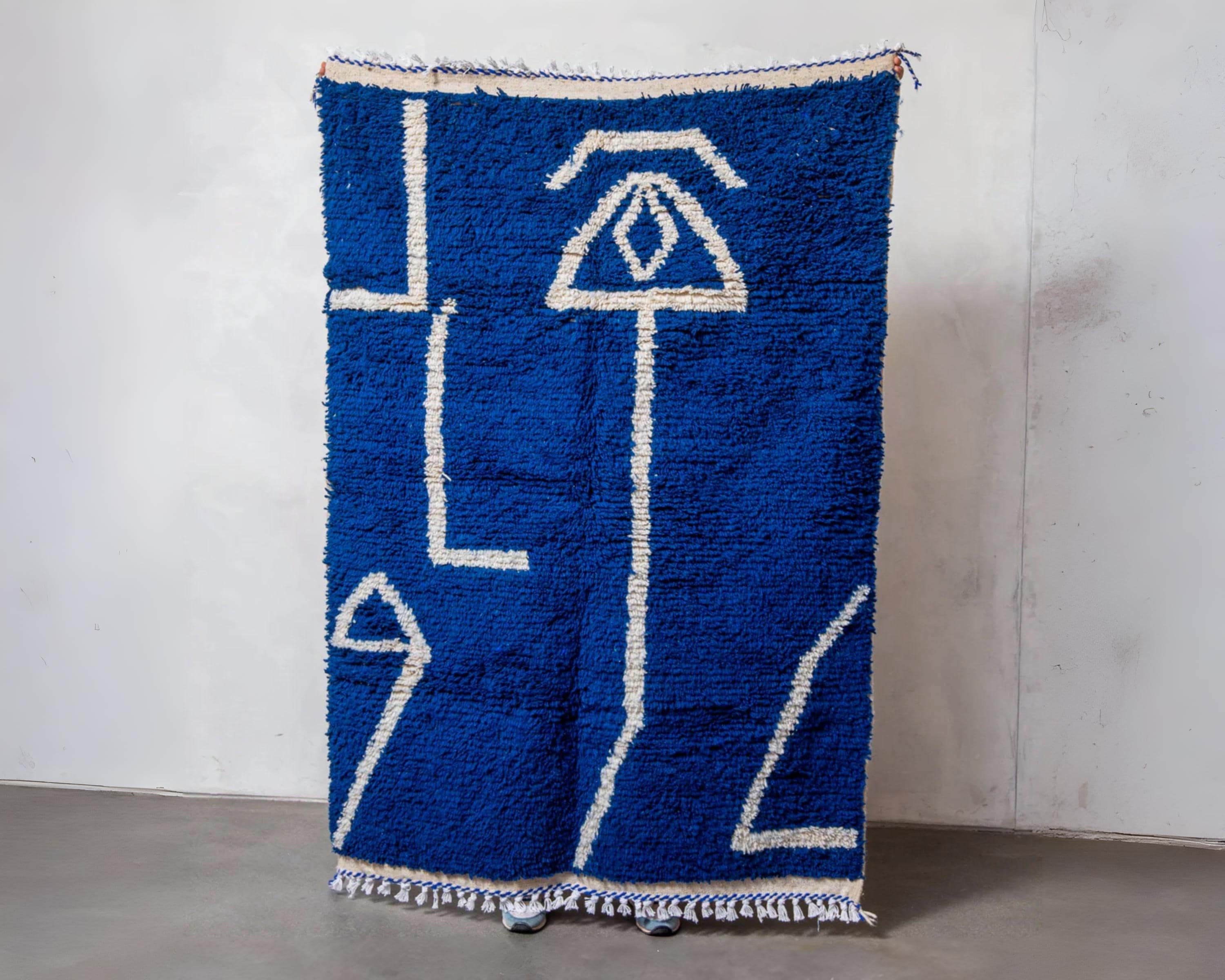 Moroccan Blue Shag Rug: Handwoven Beni Ourain Style, Custom Size