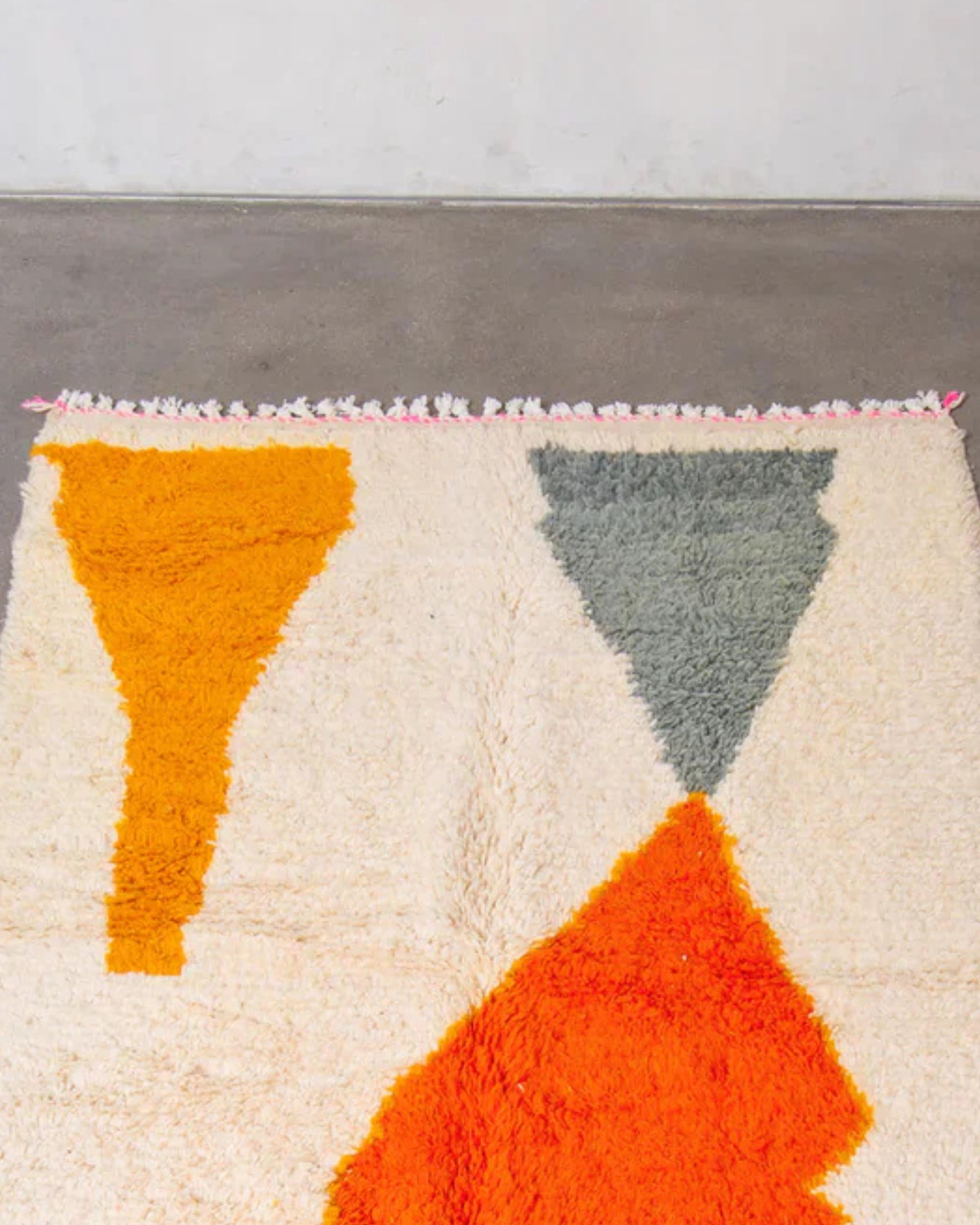 Custom Moroccan Rug: Hand-Knotted Wool, Orange & White