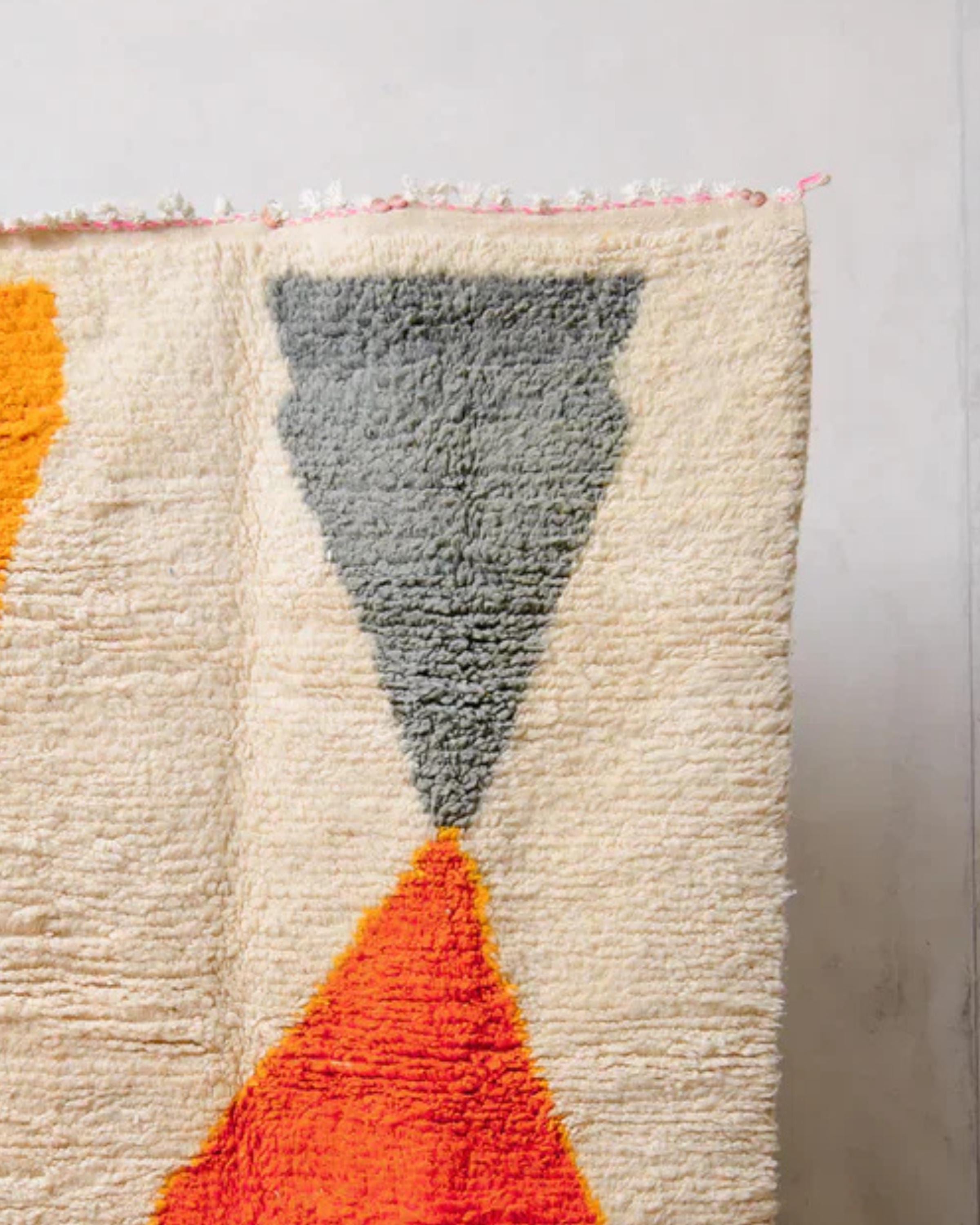 Custom Moroccan Rug: Hand-Knotted Wool, Orange & White