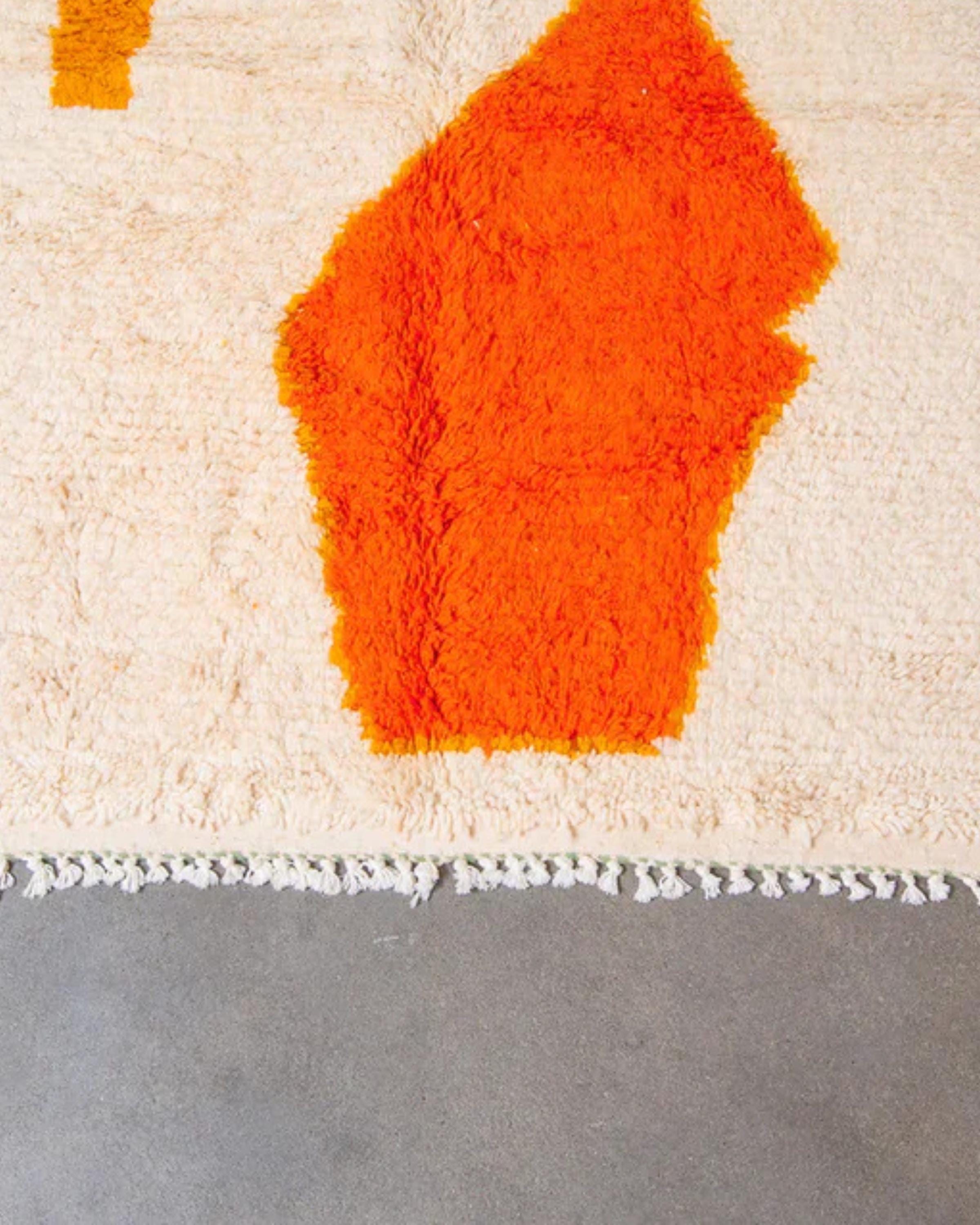 Custom Moroccan Rug: Hand-Knotted Wool, Orange & White