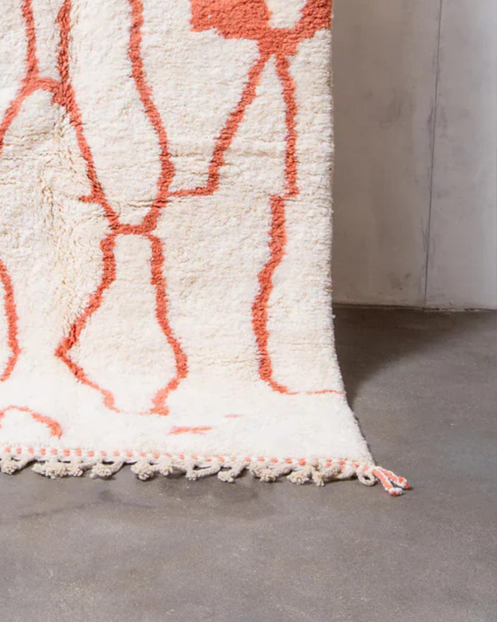 Handmade Orange & White Wool Rug: Shaggy Moroccan Beni Ourain Carpet