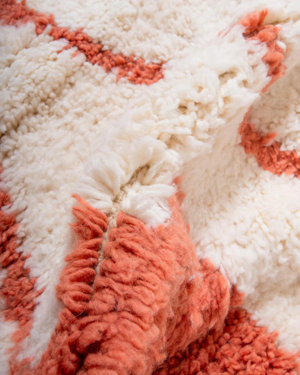 Handmade Orange & White Wool Rug: Shaggy Moroccan Beni Ourain Carpet