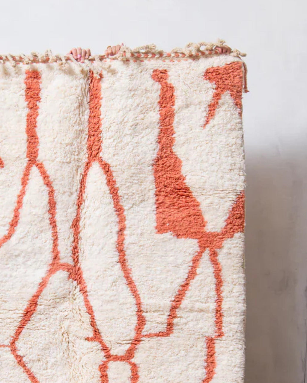 Handmade Orange & White Wool Rug: Shaggy Moroccan Beni Ourain Carpet