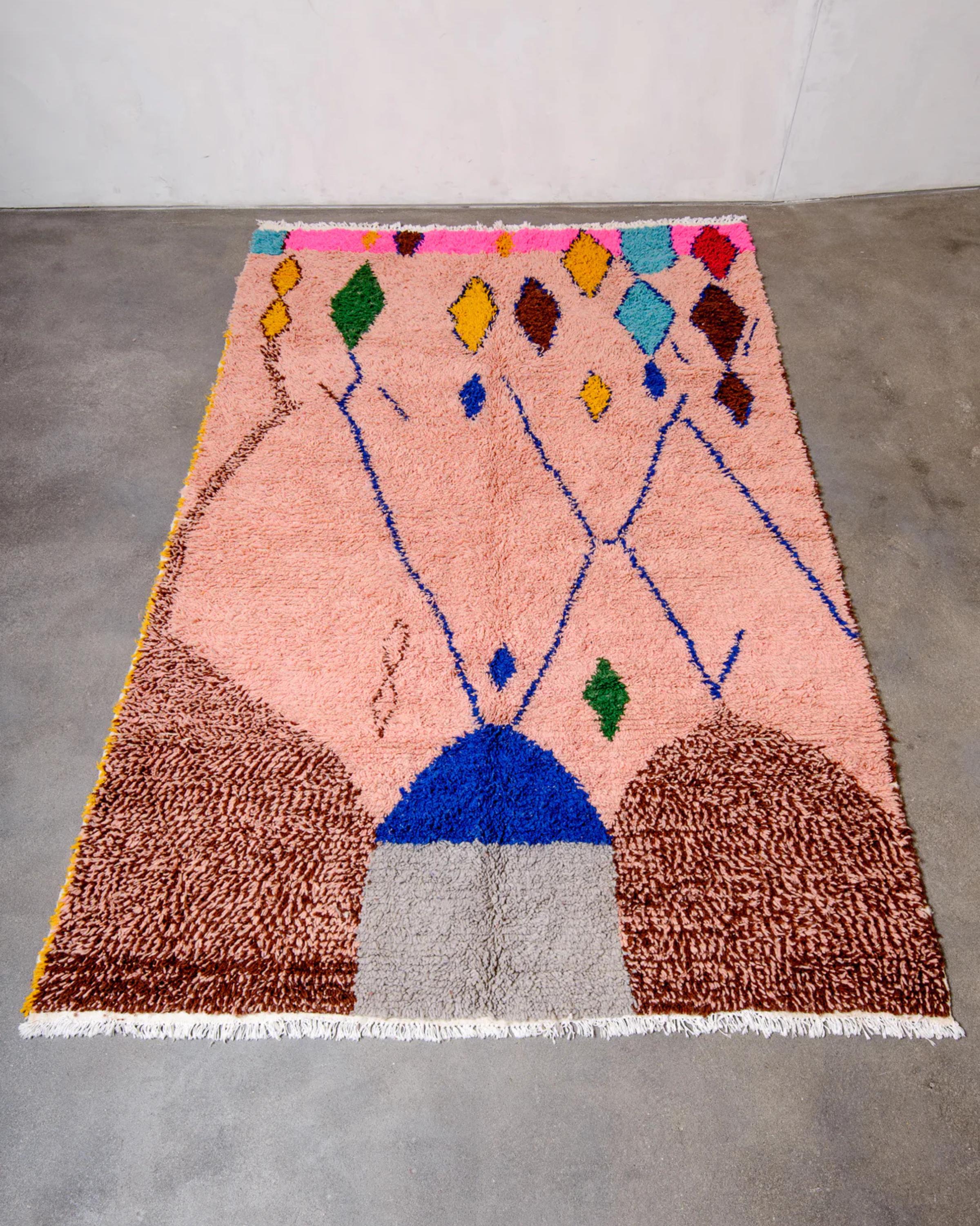 Handmade Moroccan Berber Rug: Colorful Boujaad Wool Rug