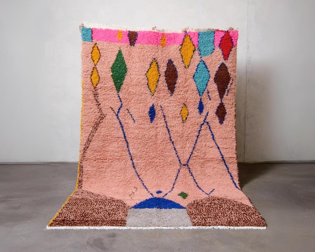 Handmade Moroccan Berber Rug: Colorful Boujaad Wool Rug