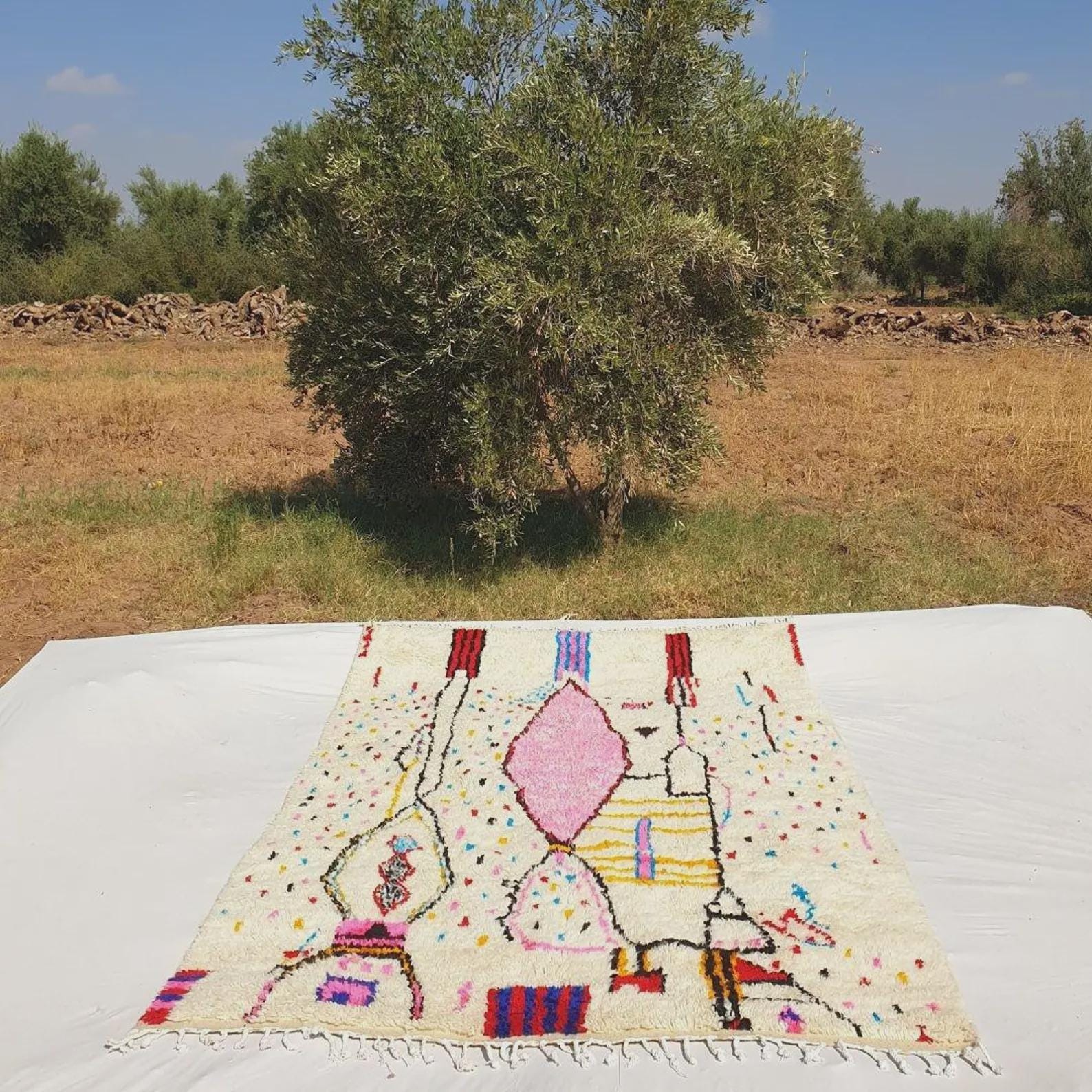 Handmade Azilal Berber Rug: Abstract Multicolored Moroccan Carpet