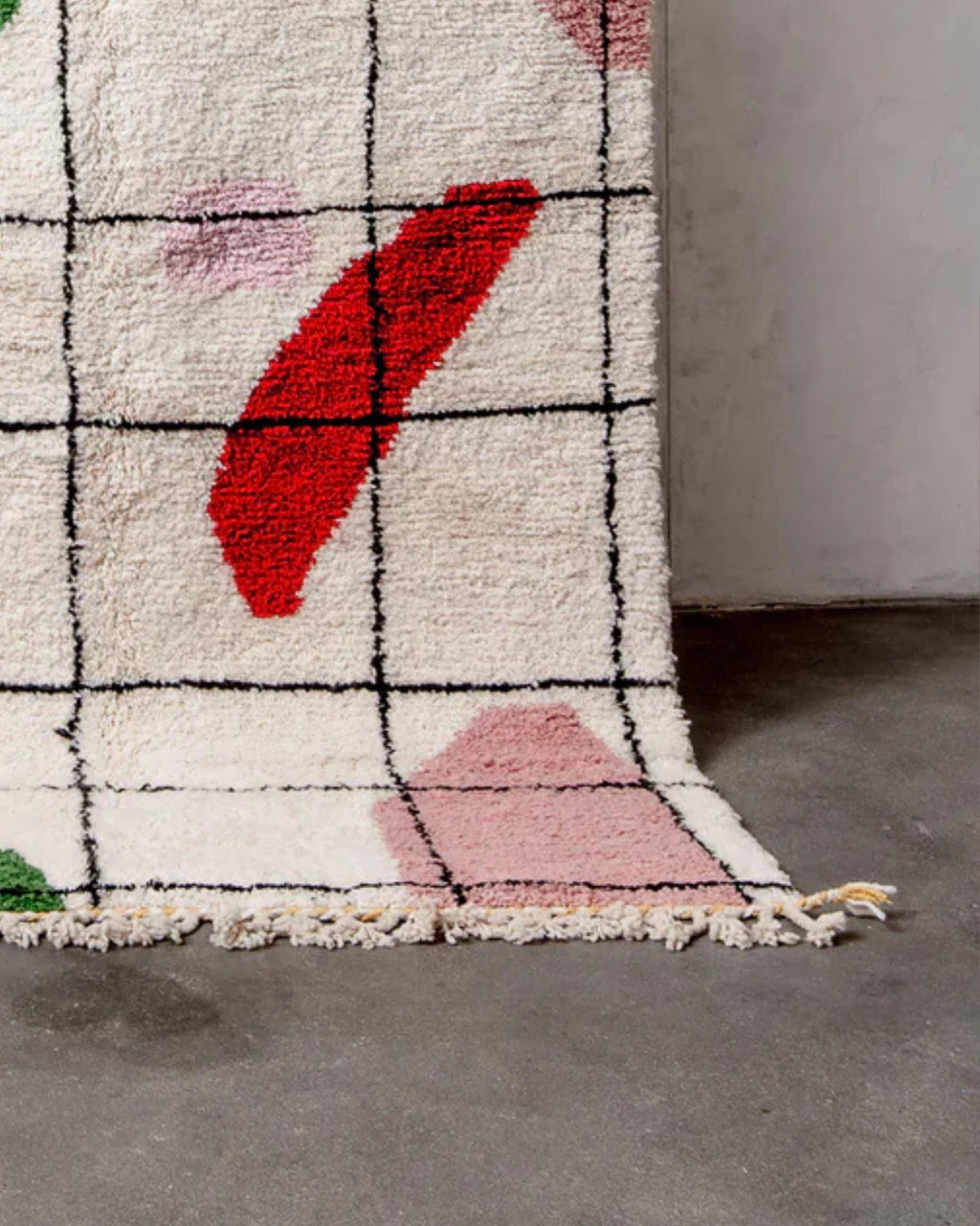 Handmade Black Grid Moroccan Rug: Creamy Wool Beni Ourain Style