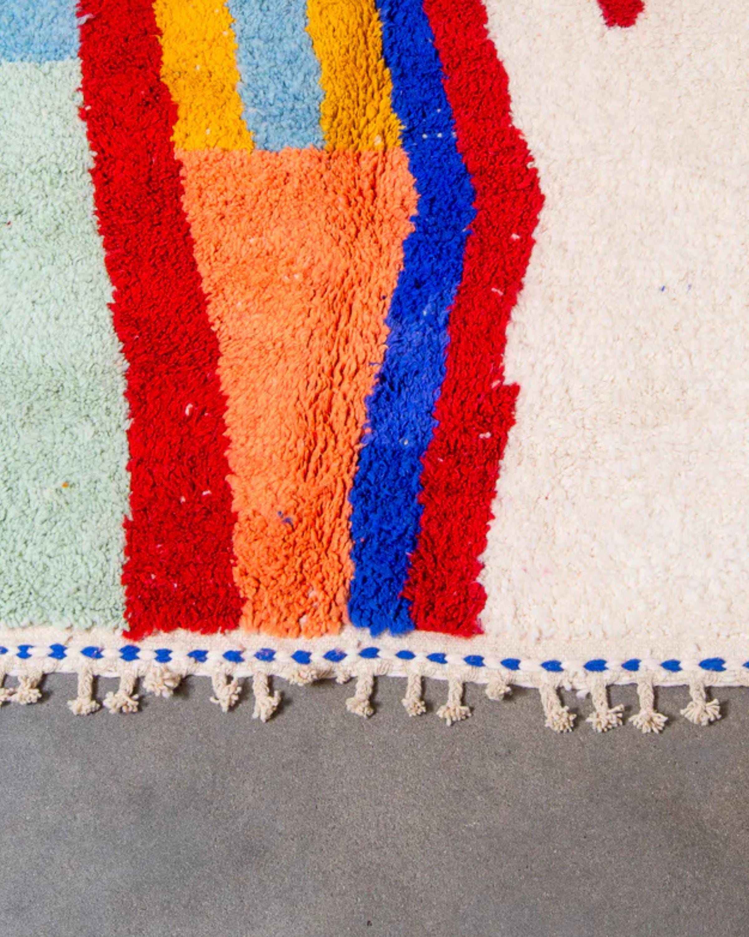 Handmade Beni Ourain Wool Rug: Multicolor Moroccan Carpet