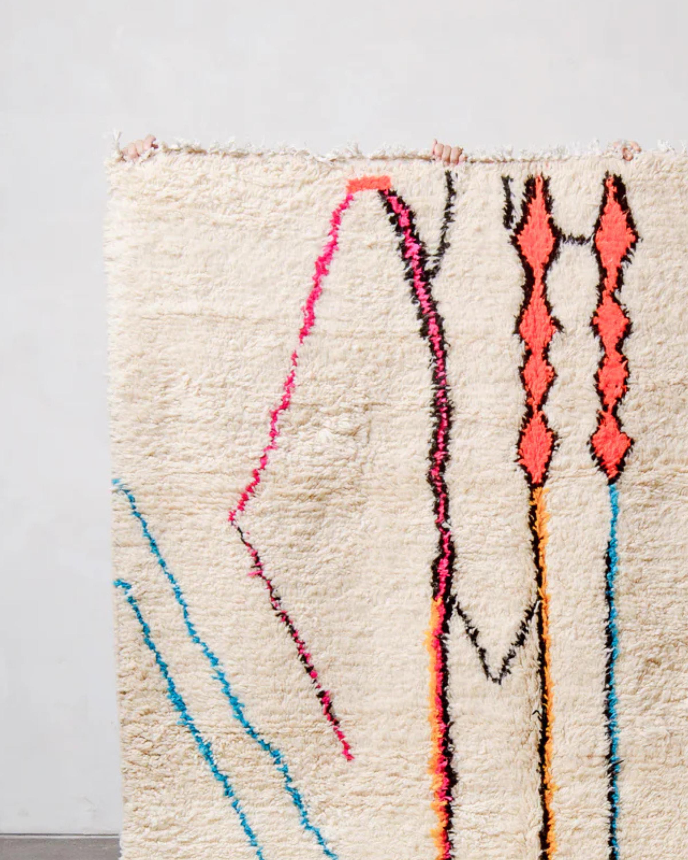 Handmade Beni Ourain Rug: White Moroccan Berber Wool Shag Rug