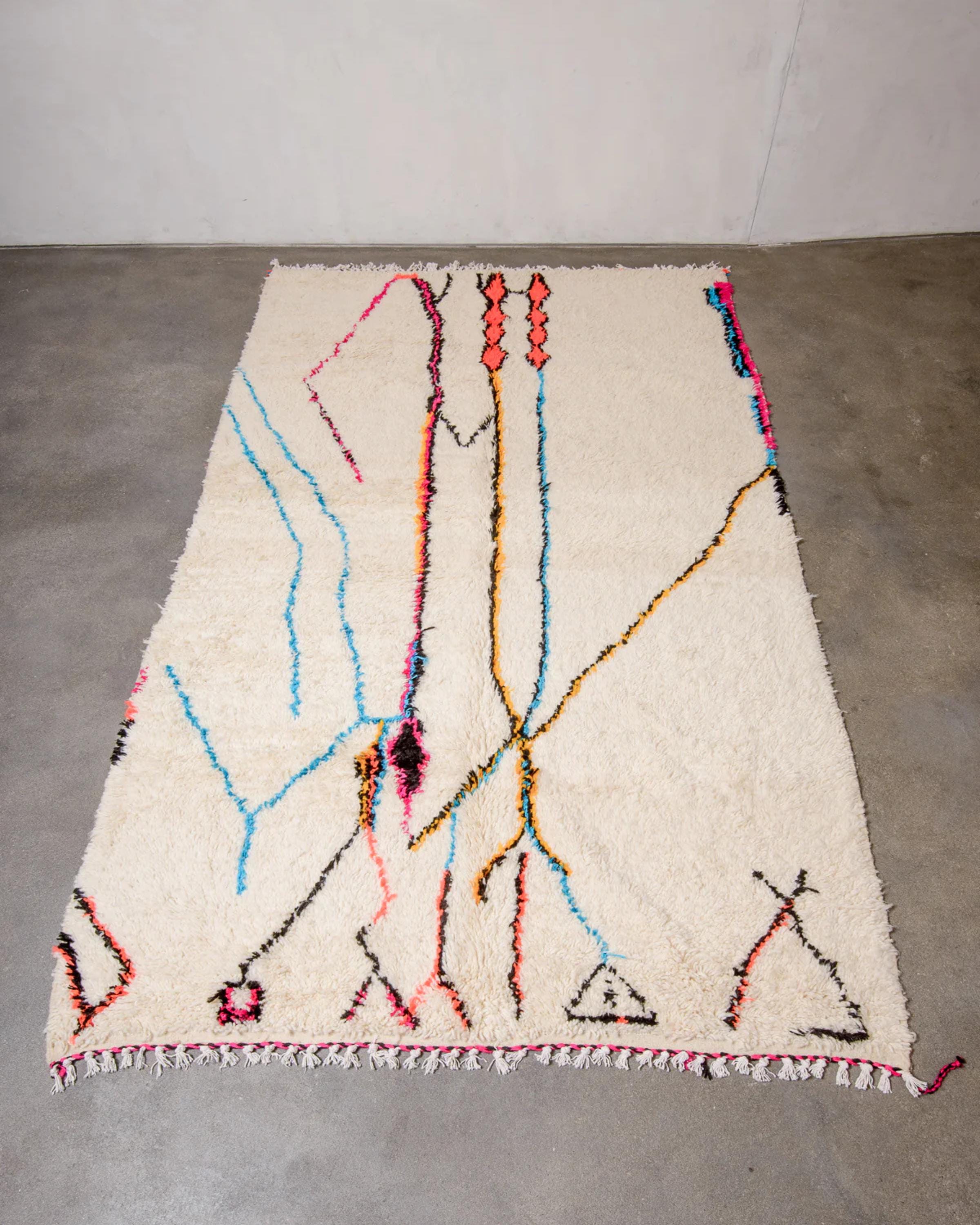 Handmade Beni Ourain Rug: White Moroccan Berber Wool Shag Rug