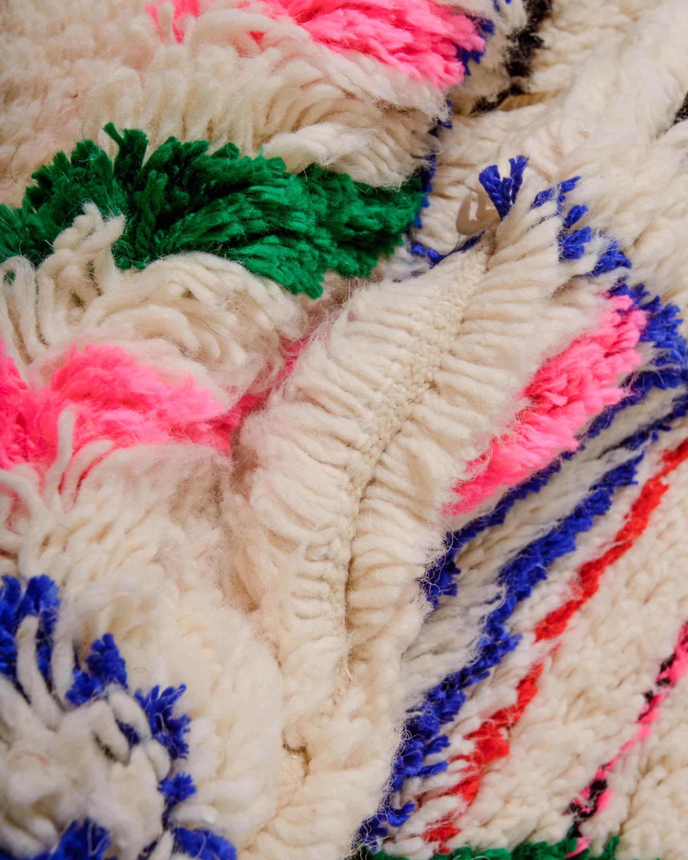 Handmade White and Pink Berber Rug: Moroccan Wool Boujaad Carpet