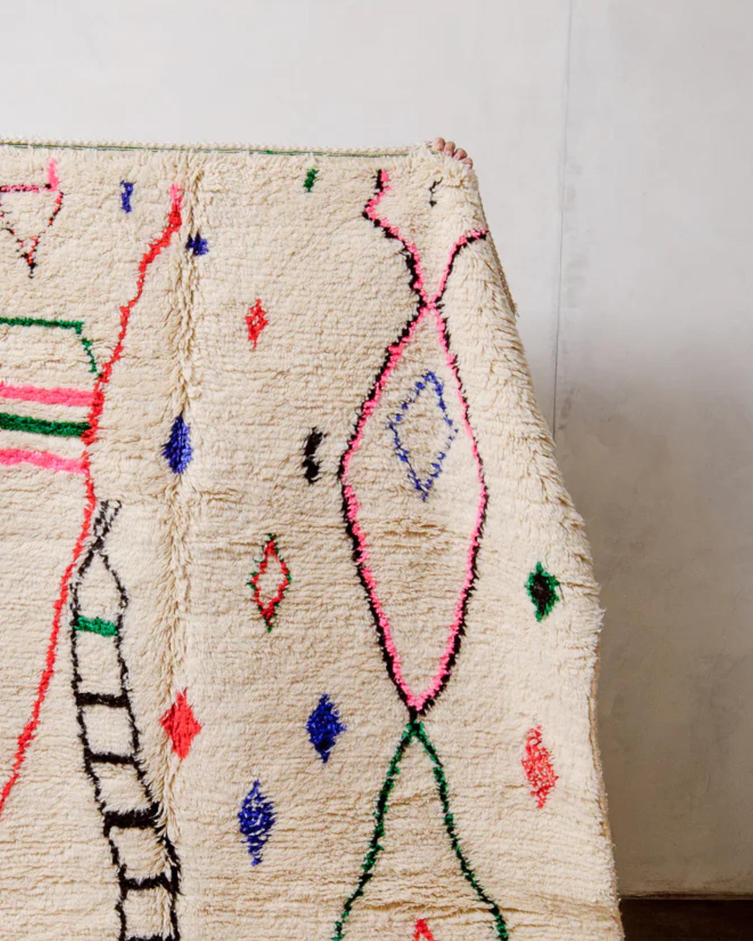 Handmade White and Pink Berber Rug: Moroccan Wool Boujaad Carpet