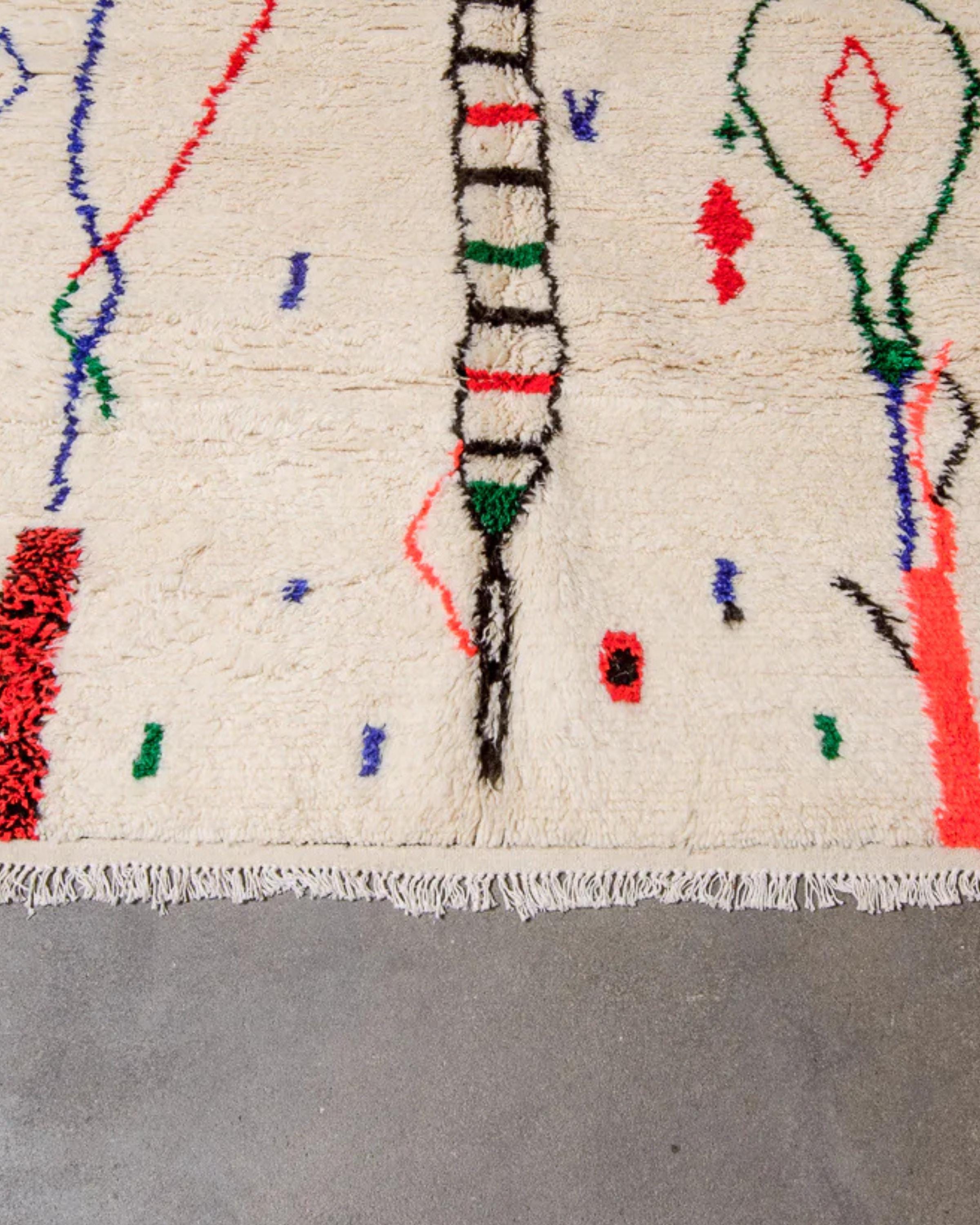 Handmade White and Pink Berber Rug: Moroccan Wool Boujaad Carpet