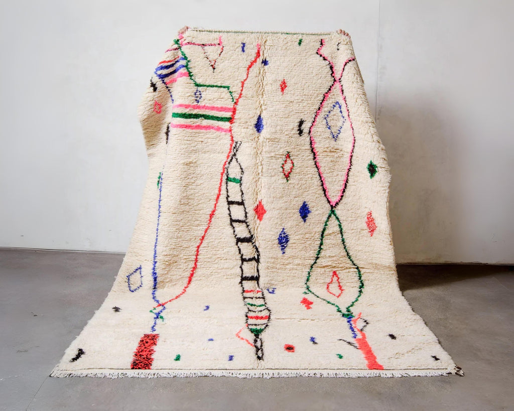 Handmade White and Pink Berber Rug: Moroccan Wool Boujaad Carpet