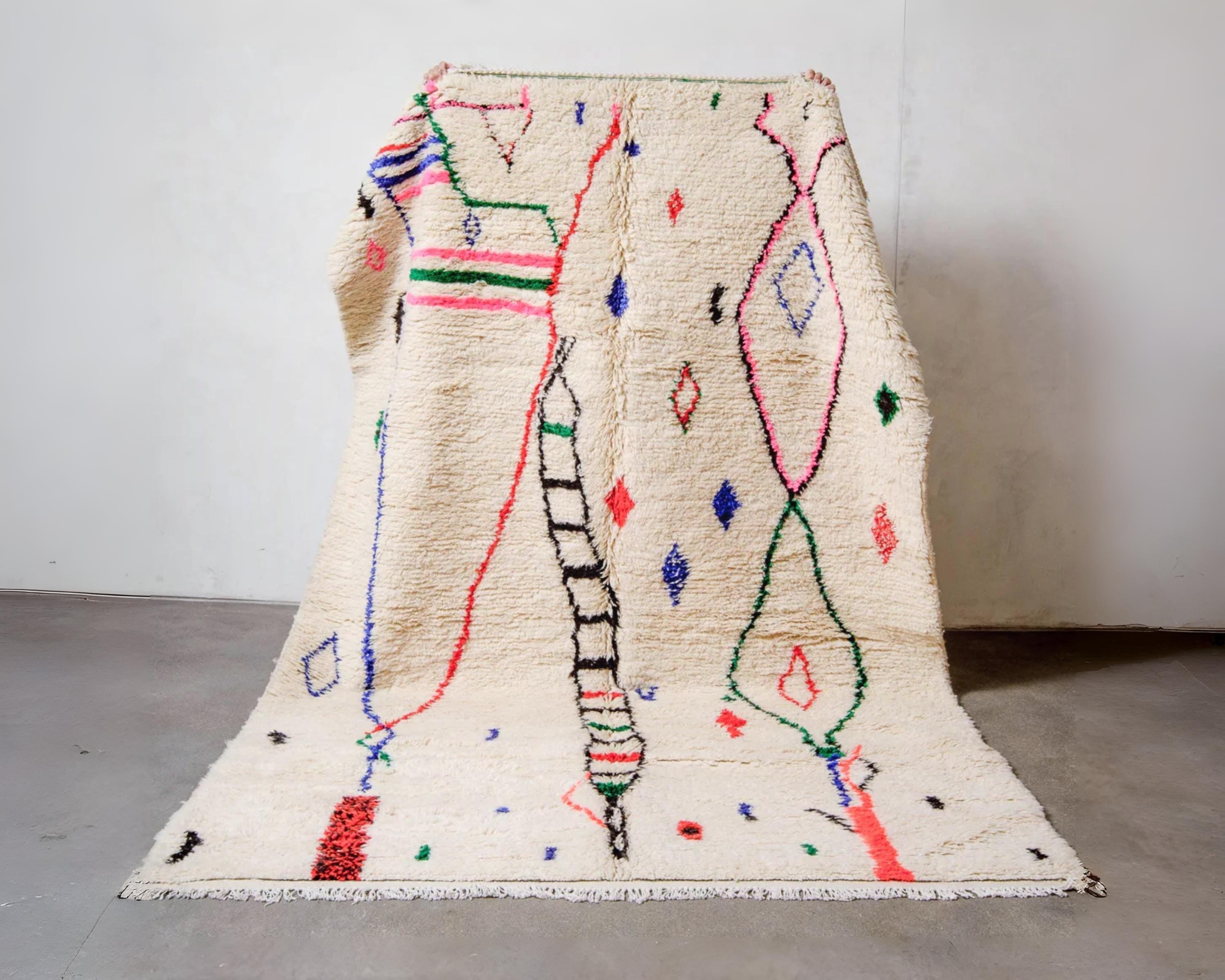 Handmade White and Pink Berber Rug: Moroccan Wool Boujaad Carpet