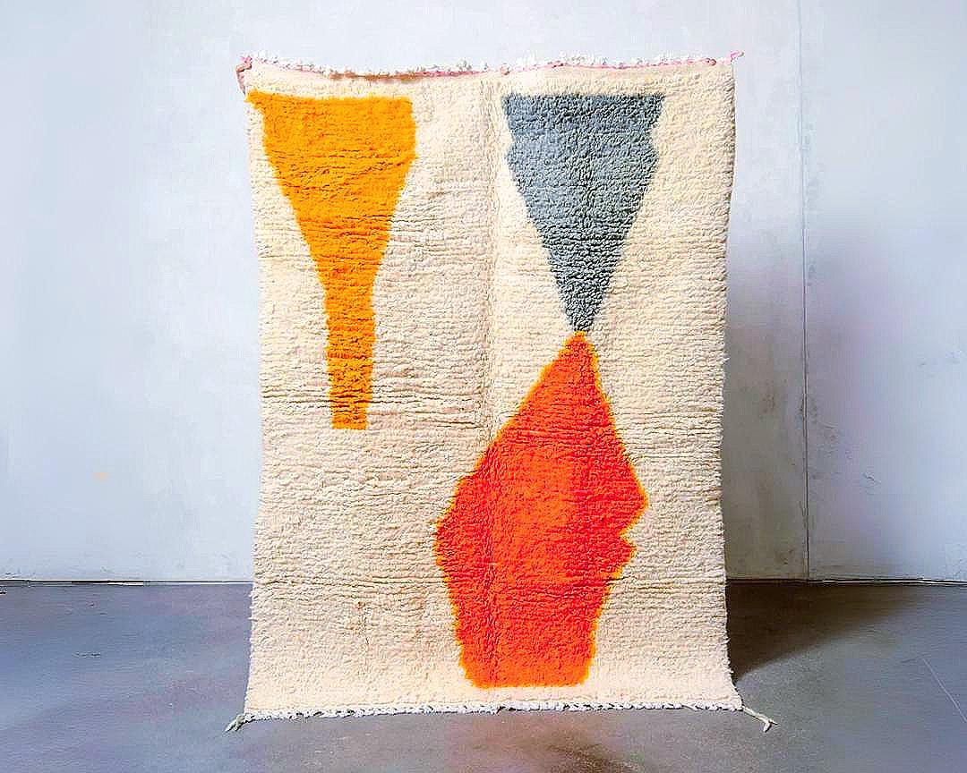Custom Moroccan Rug: Hand-Knotted Wool, Orange & White