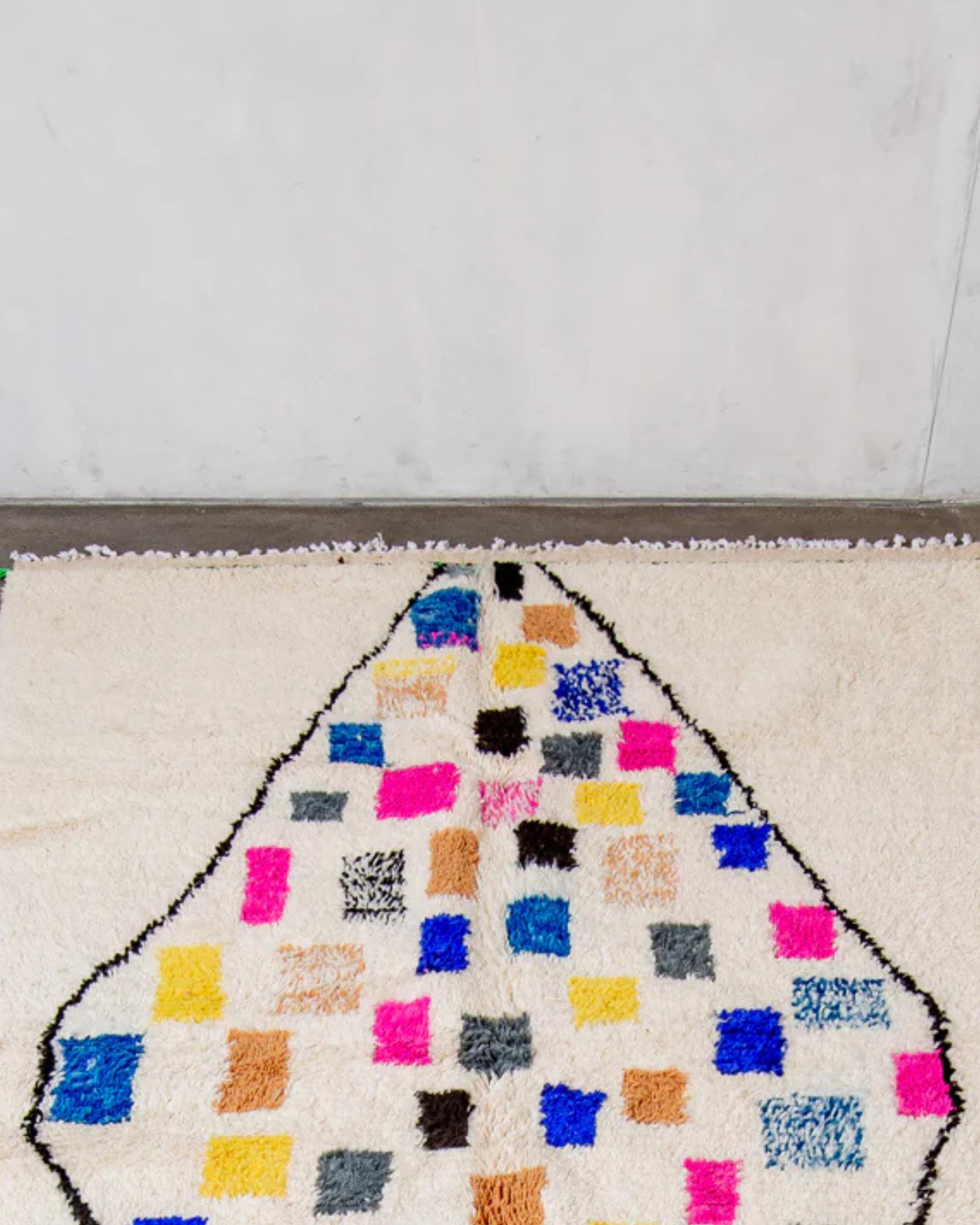 Handmade Wool Moroccan Rug: Colorful Beni Ourain, Custom Azilal Design