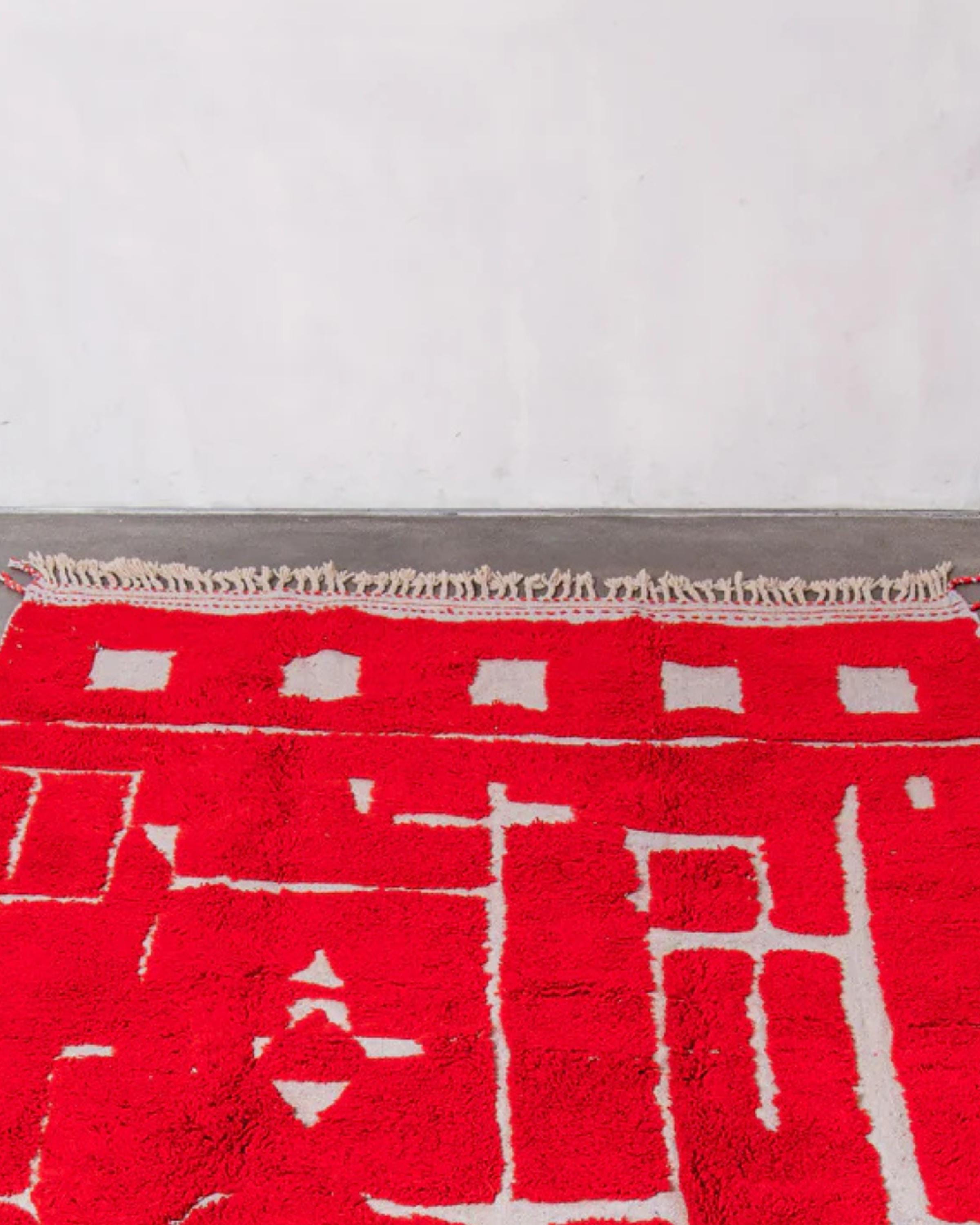 Handmade Red Wool Moroccan Kilim Rug: Large Berber Design