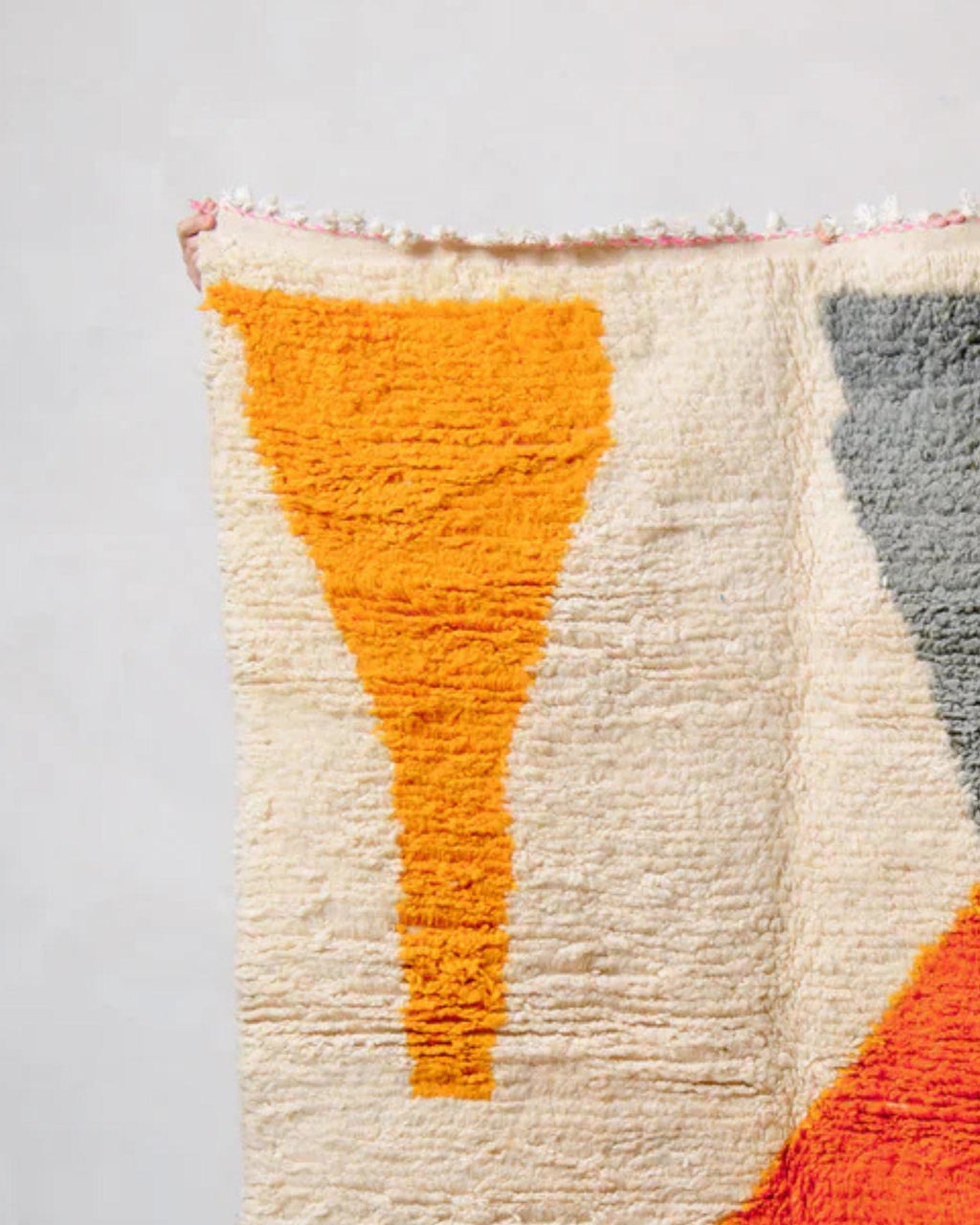 Custom Moroccan Rug: Hand-Knotted Wool, Orange & White
