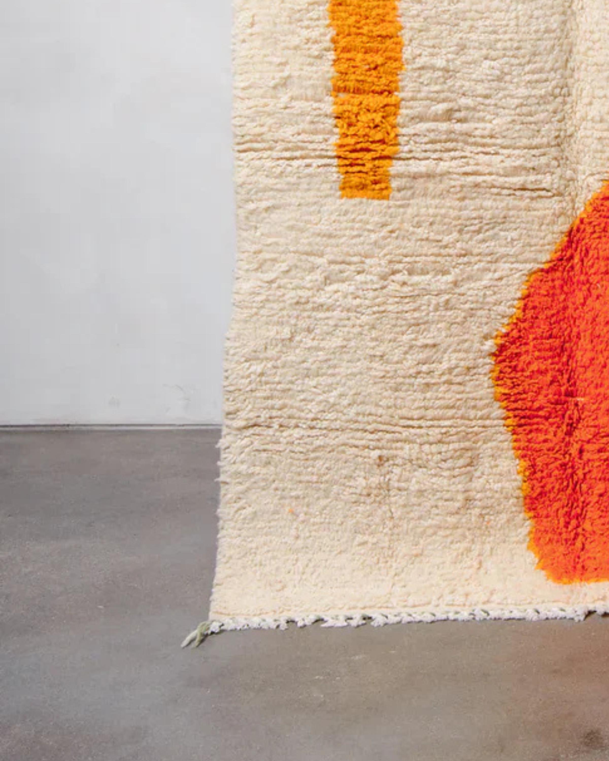 Custom Moroccan Rug: Hand-Knotted Wool, Orange & White