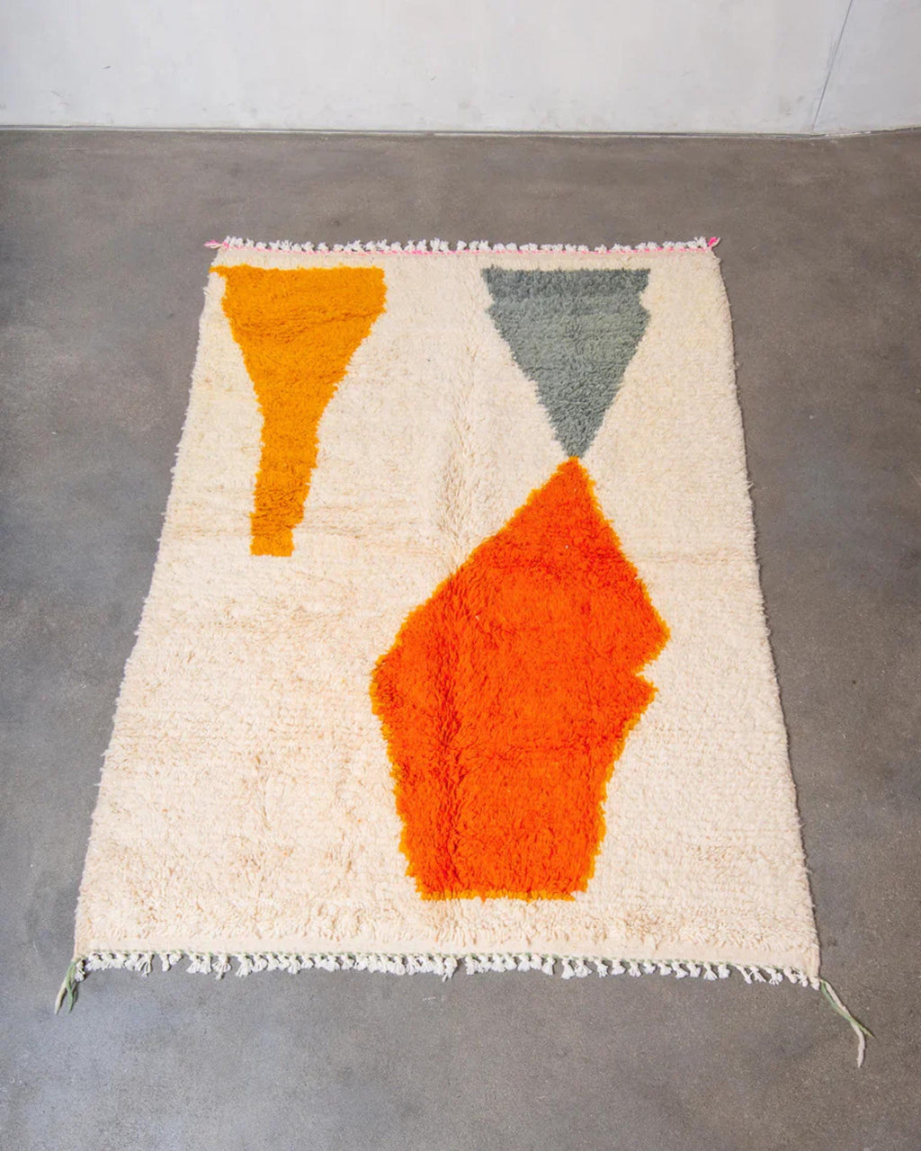 Custom Moroccan Rug: Hand-Knotted Wool, Orange & White