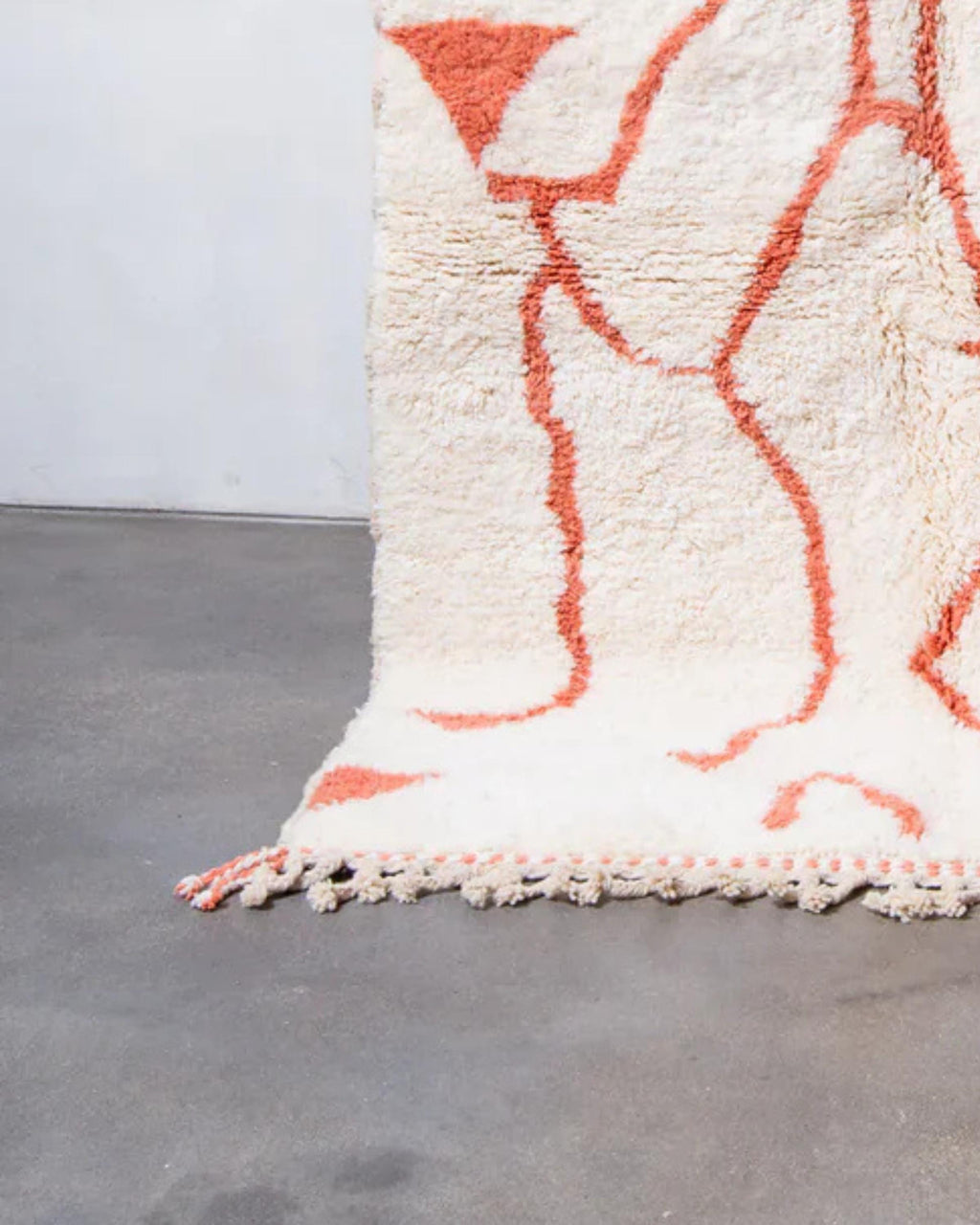 Handmade Orange & White Wool Rug: Shaggy Moroccan Beni Ourain Carpet