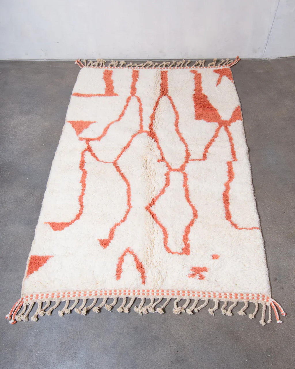 Handmade Orange & White Wool Rug: Shaggy Moroccan Beni Ourain Carpet