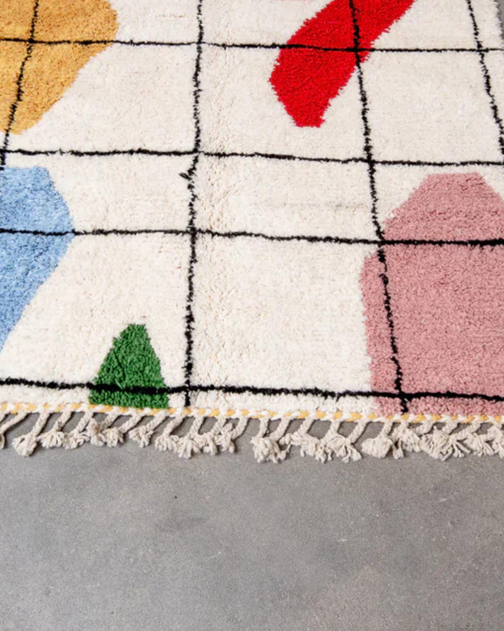 Handmade Black Grid Moroccan Rug: Creamy Wool Beni Ourain Style