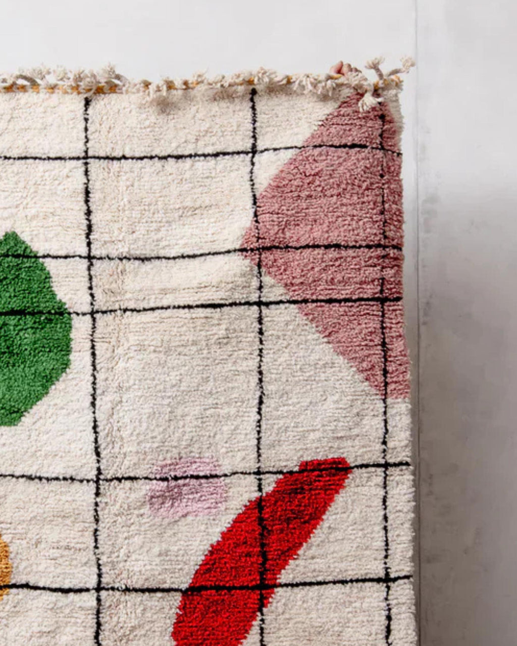 Handmade Black Grid Moroccan Rug: Creamy Wool Beni Ourain Style